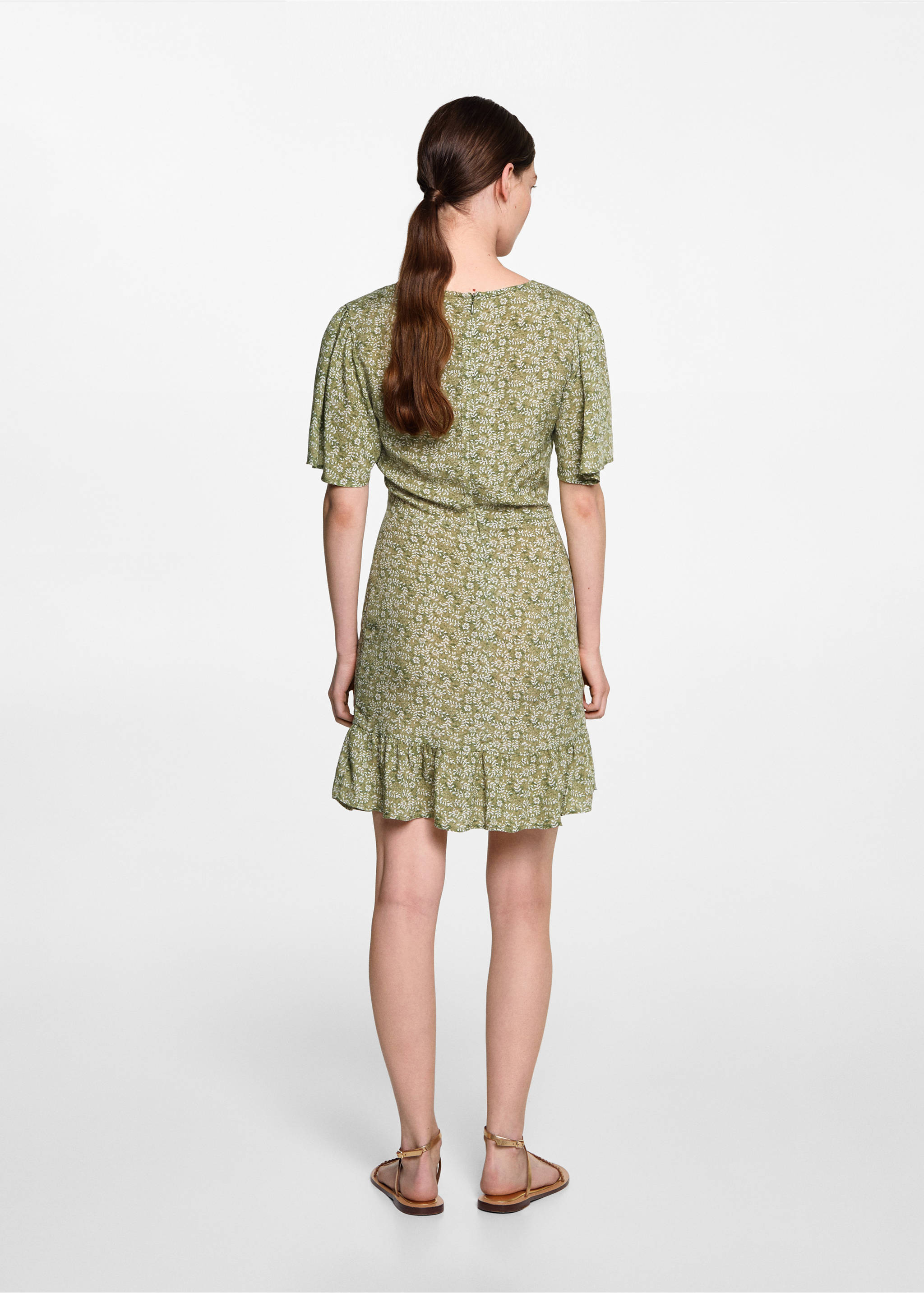 Rochie cu volane și imprimeu floral - Spatele articolului, Verde. Ref: 77050645-00.