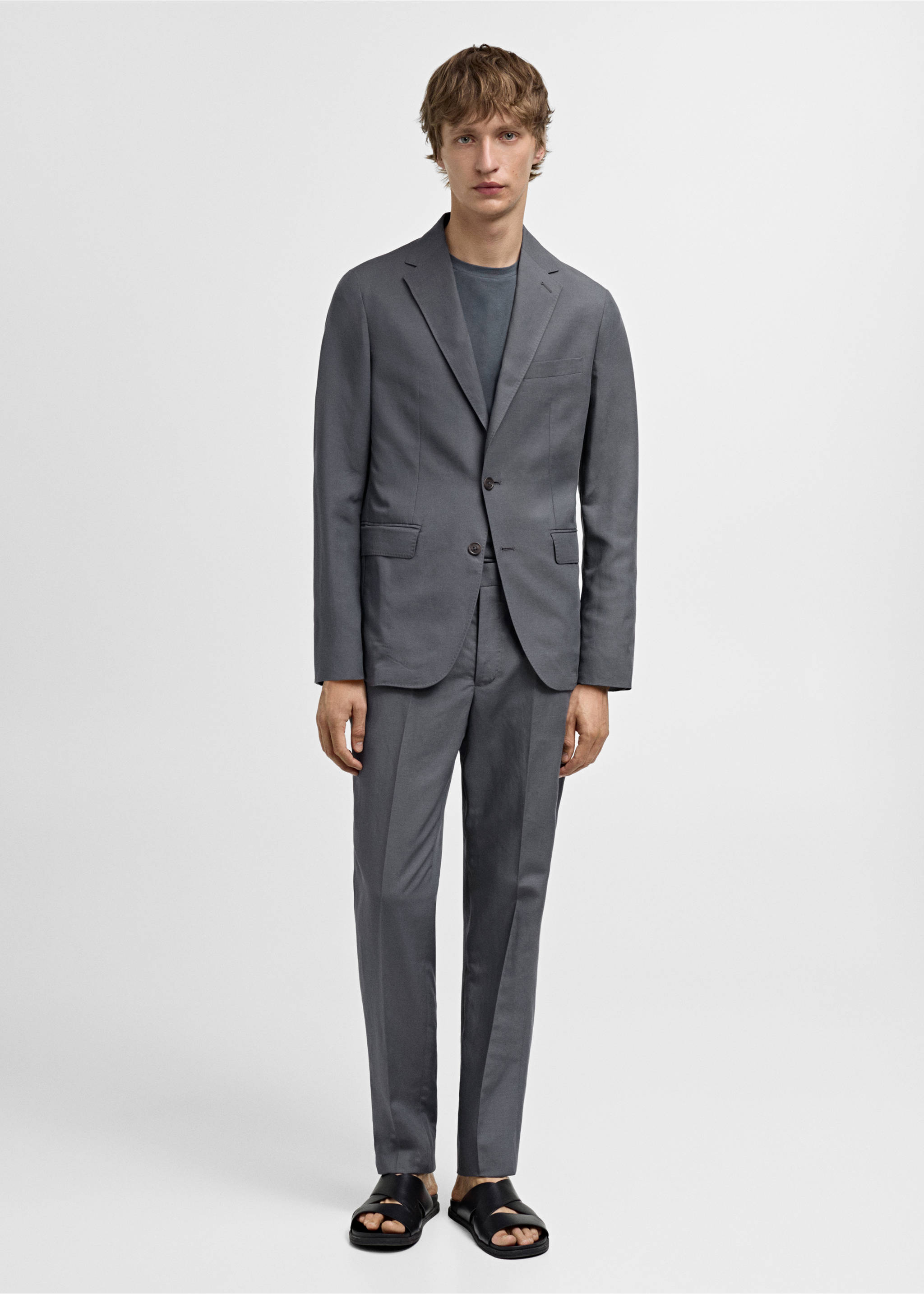 Slim-fit linen-blend suit trousers - General plane, Petrol Blue. Ref: 77052533-00.