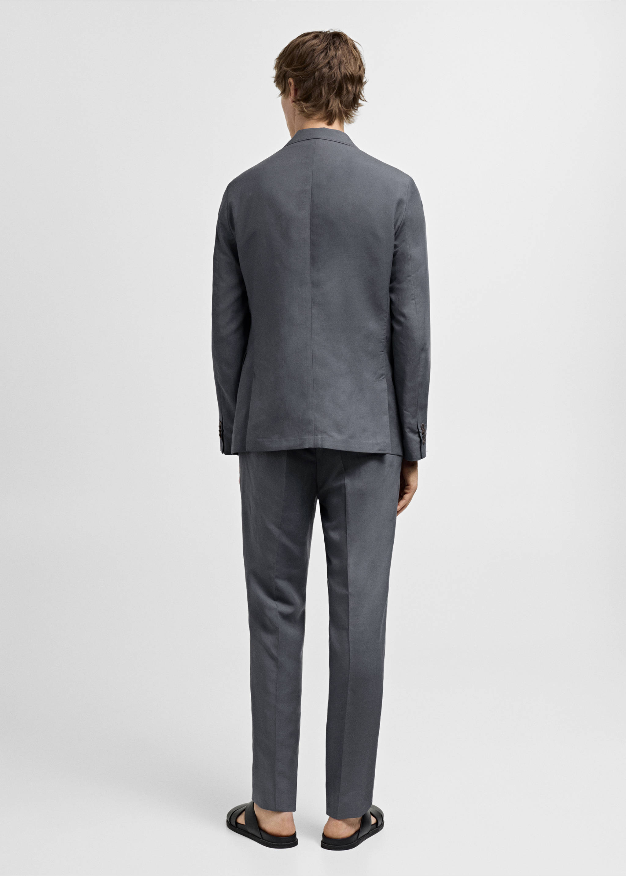 Slim-fit linen-blend suit trousers - Reverse of the article, Petrol Blue. Ref: 77052533-00.