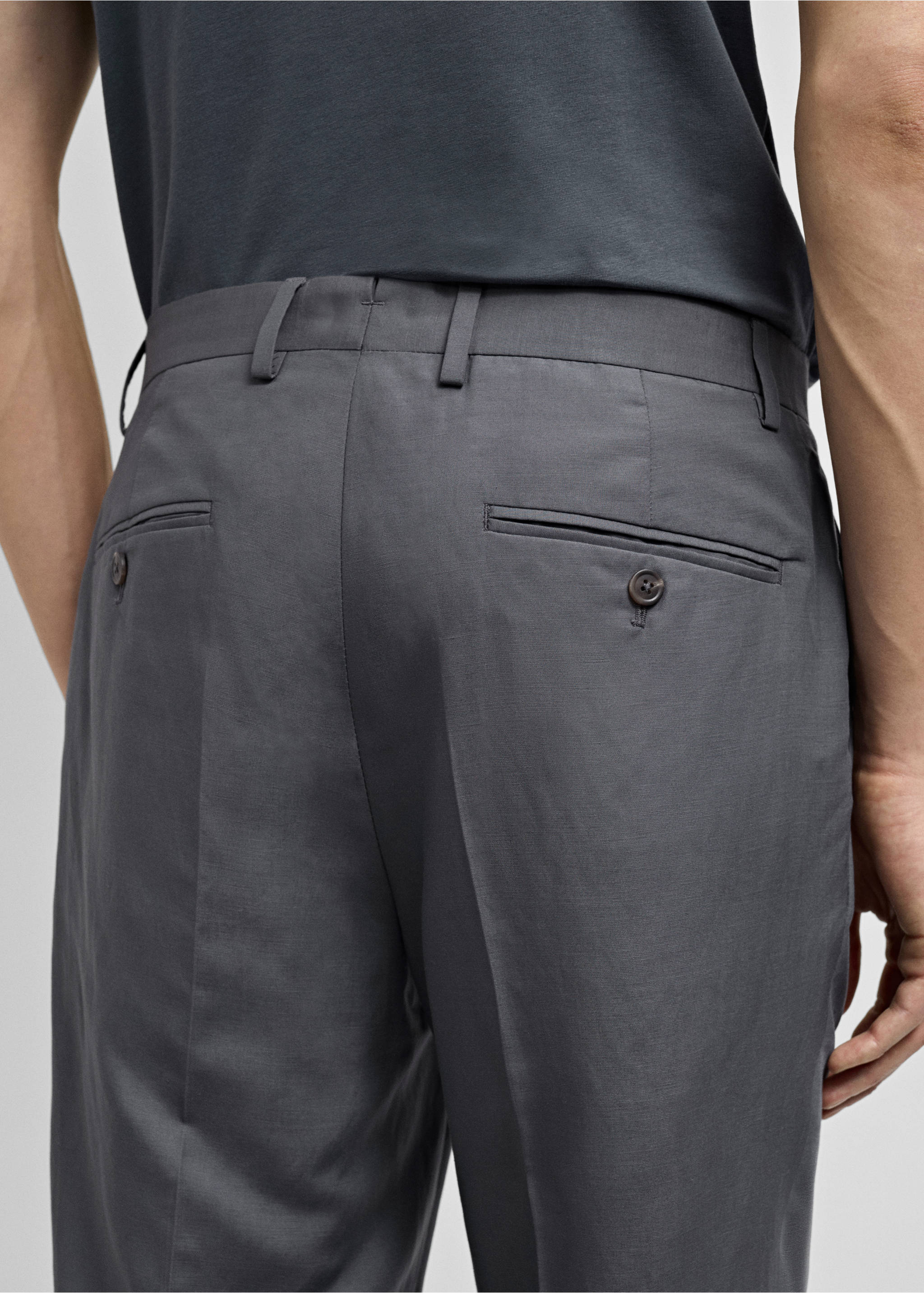 Slim-fit linen-blend suit trousers - Details of the article 6, Petrol Blue. Ref: 77052533-00.