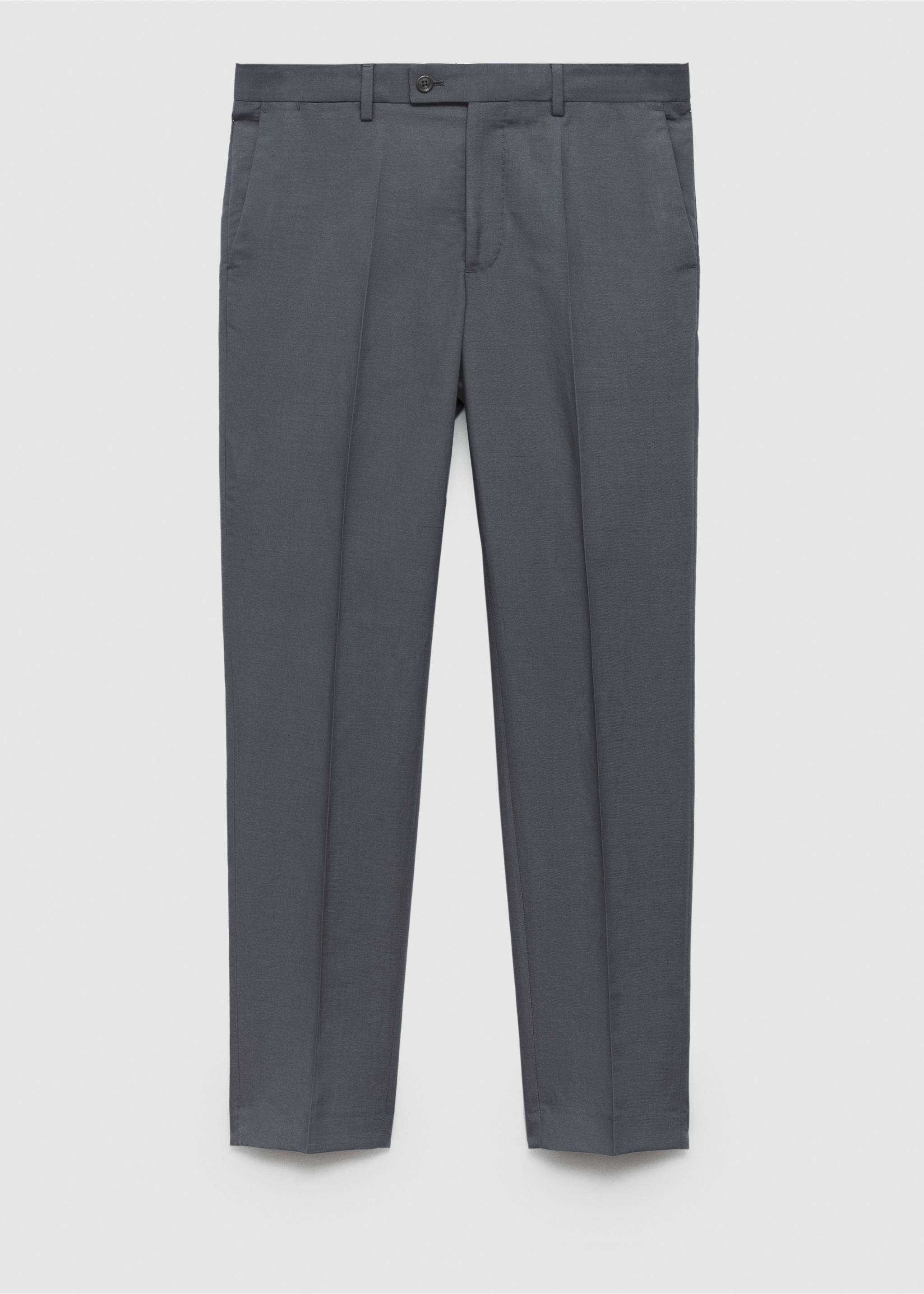 Slim-fit linen-blend suit trousers - Article without model, Petrol Blue. Ref: 77052533-00.