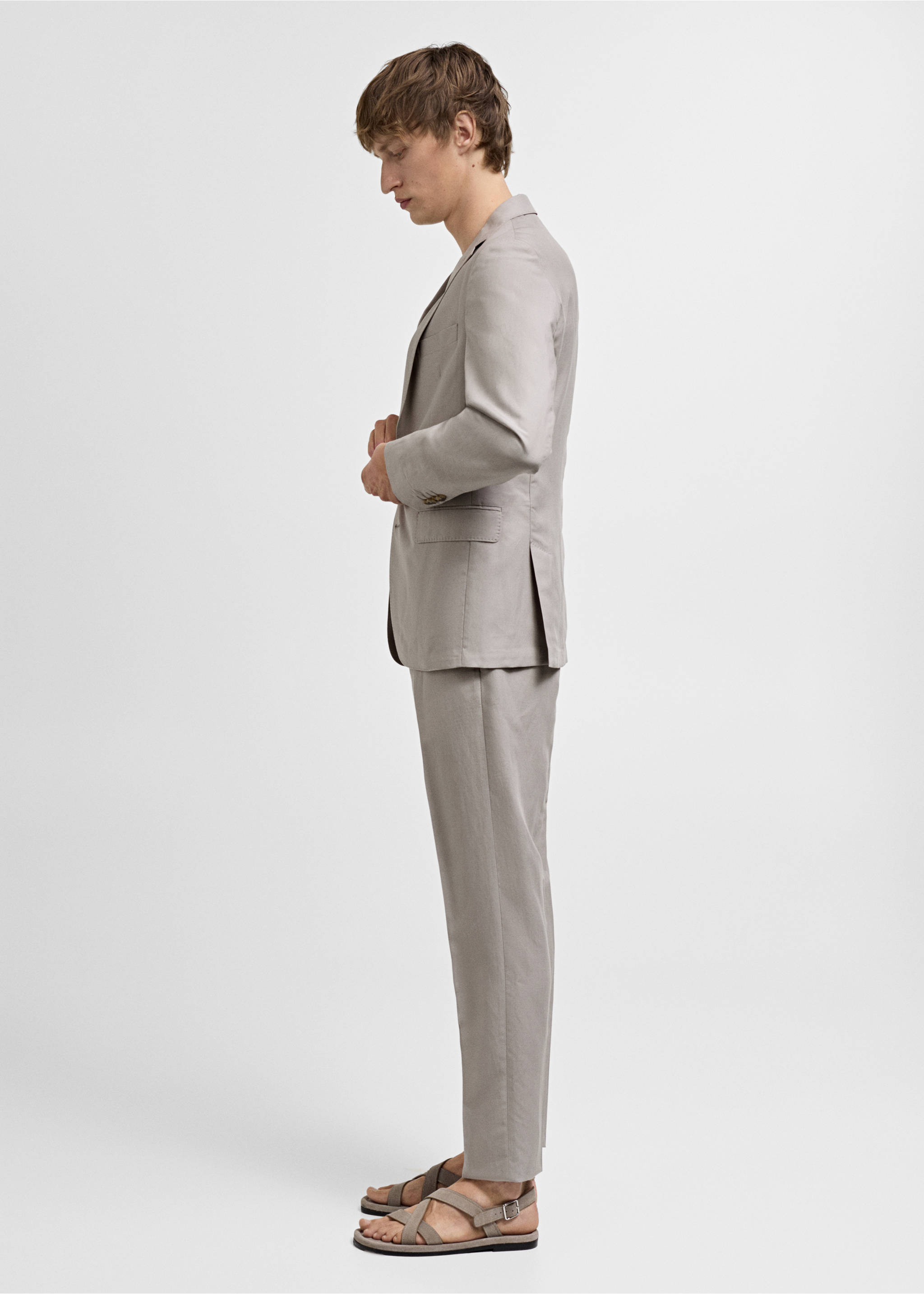 Pantalon costume slim-fit mélange de lin - Détail de l'article 2, Gris clair/pastel. Ref: 77052534-00.