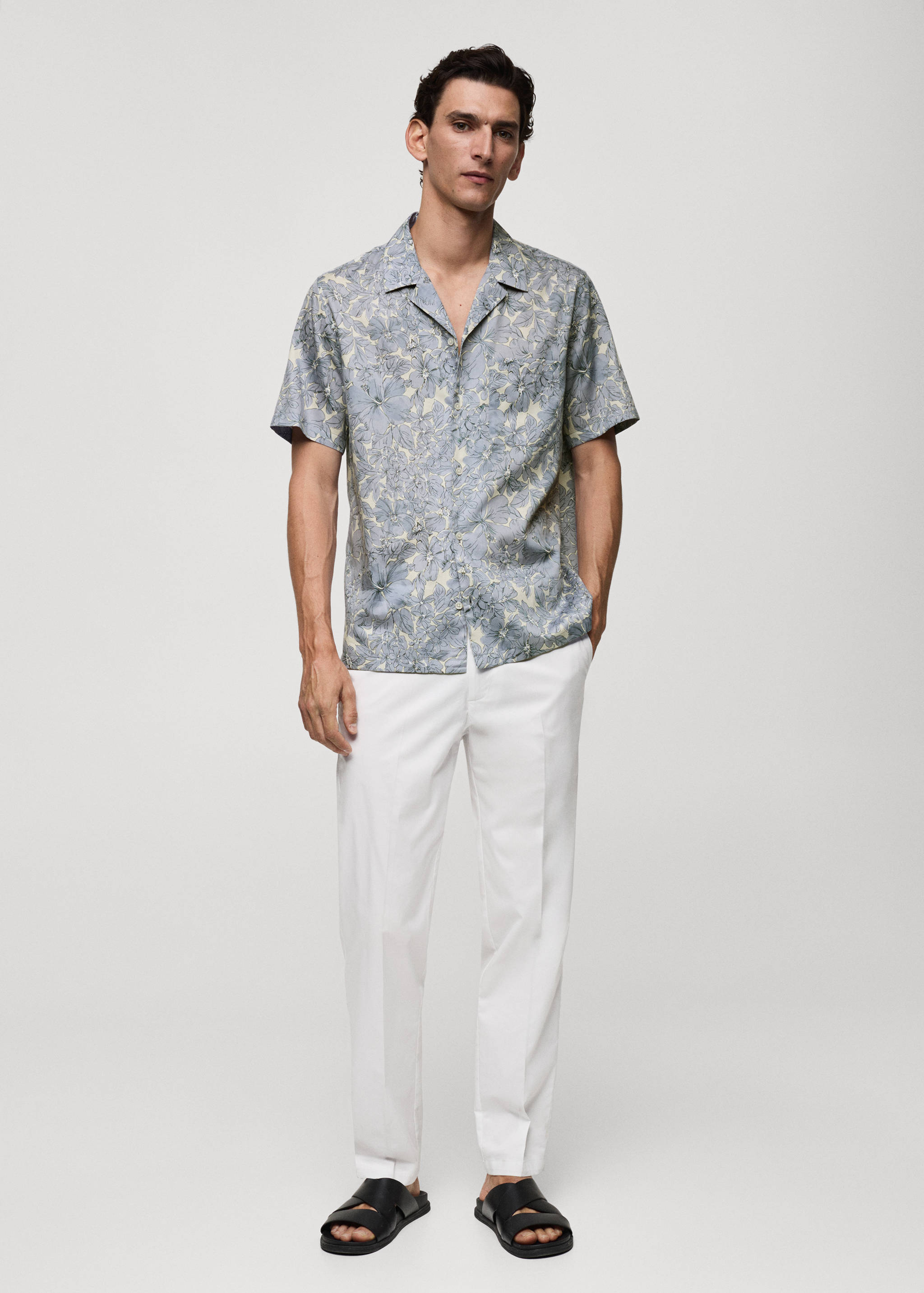100% cotton floral-print shirt - General plane
