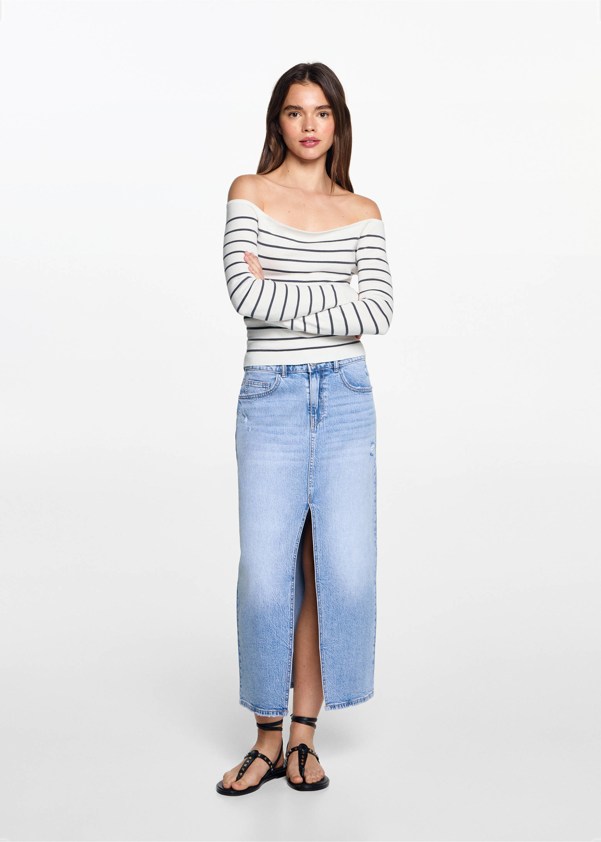 Striped boat-neck sweater - General plane, Off White. Ref: 77052932-00.