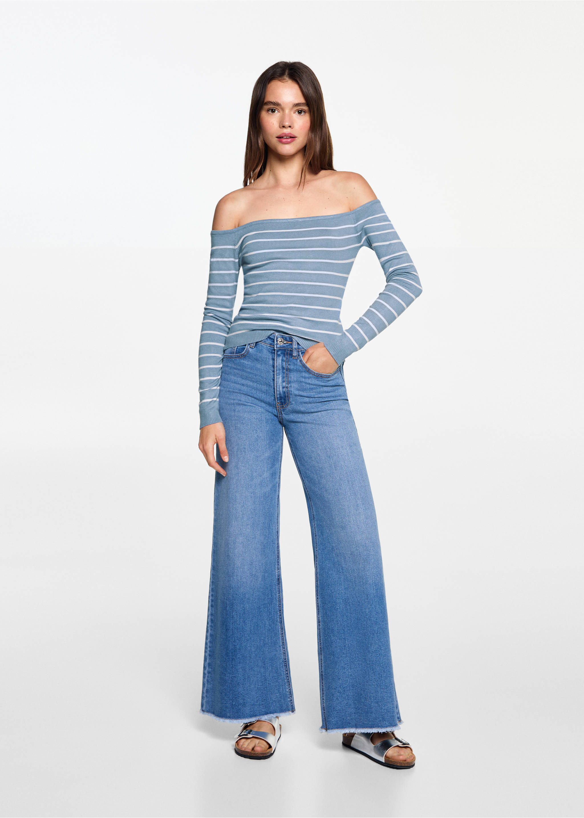 Gestreifter Pullover mit Bateau-Ausschnitt - Allgemeine Ansicht, Blau. Ref: 77052932-00.