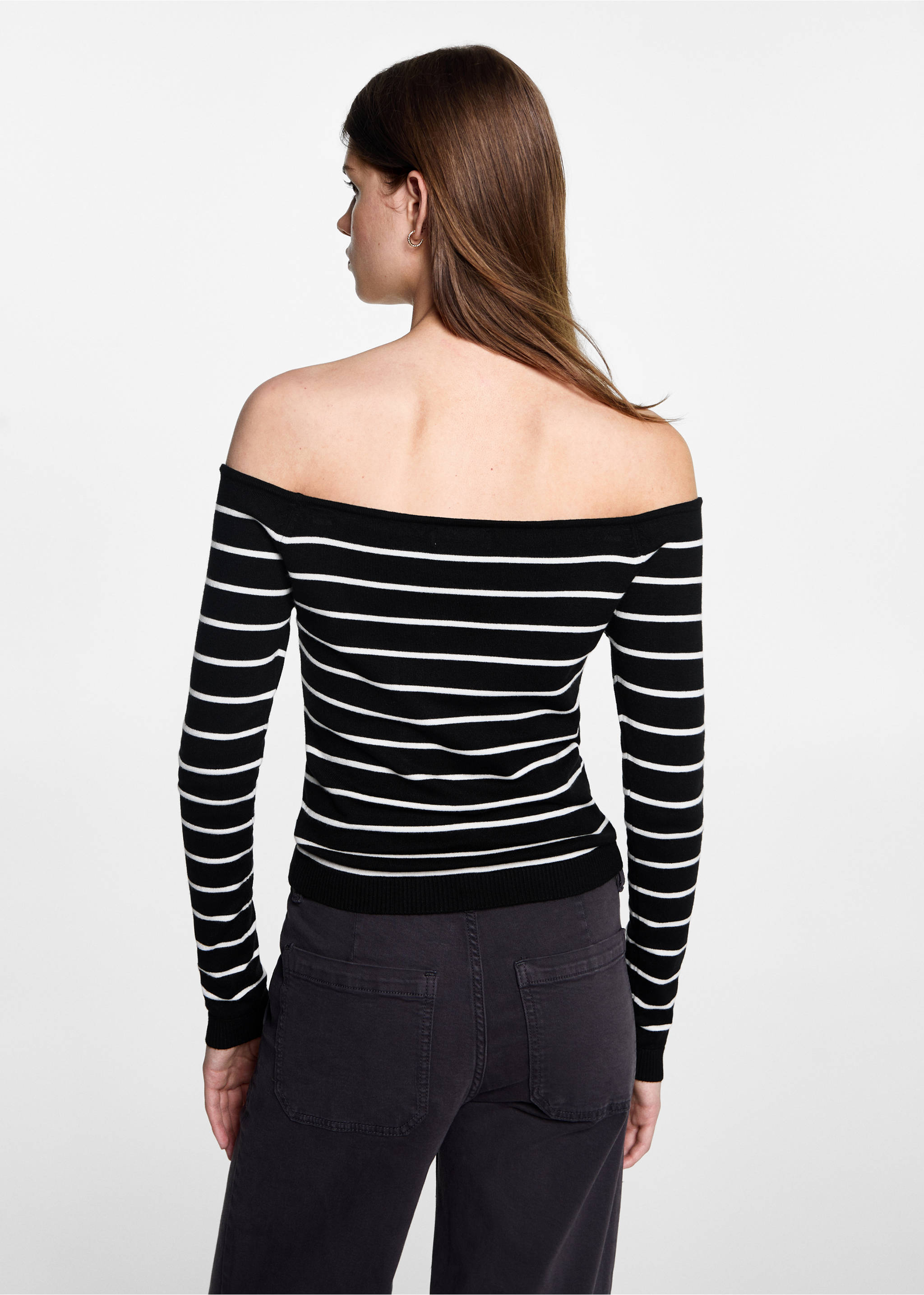 Striped boat-neck sweater - Reverse of the article, Black. Ref: 77052932-00.