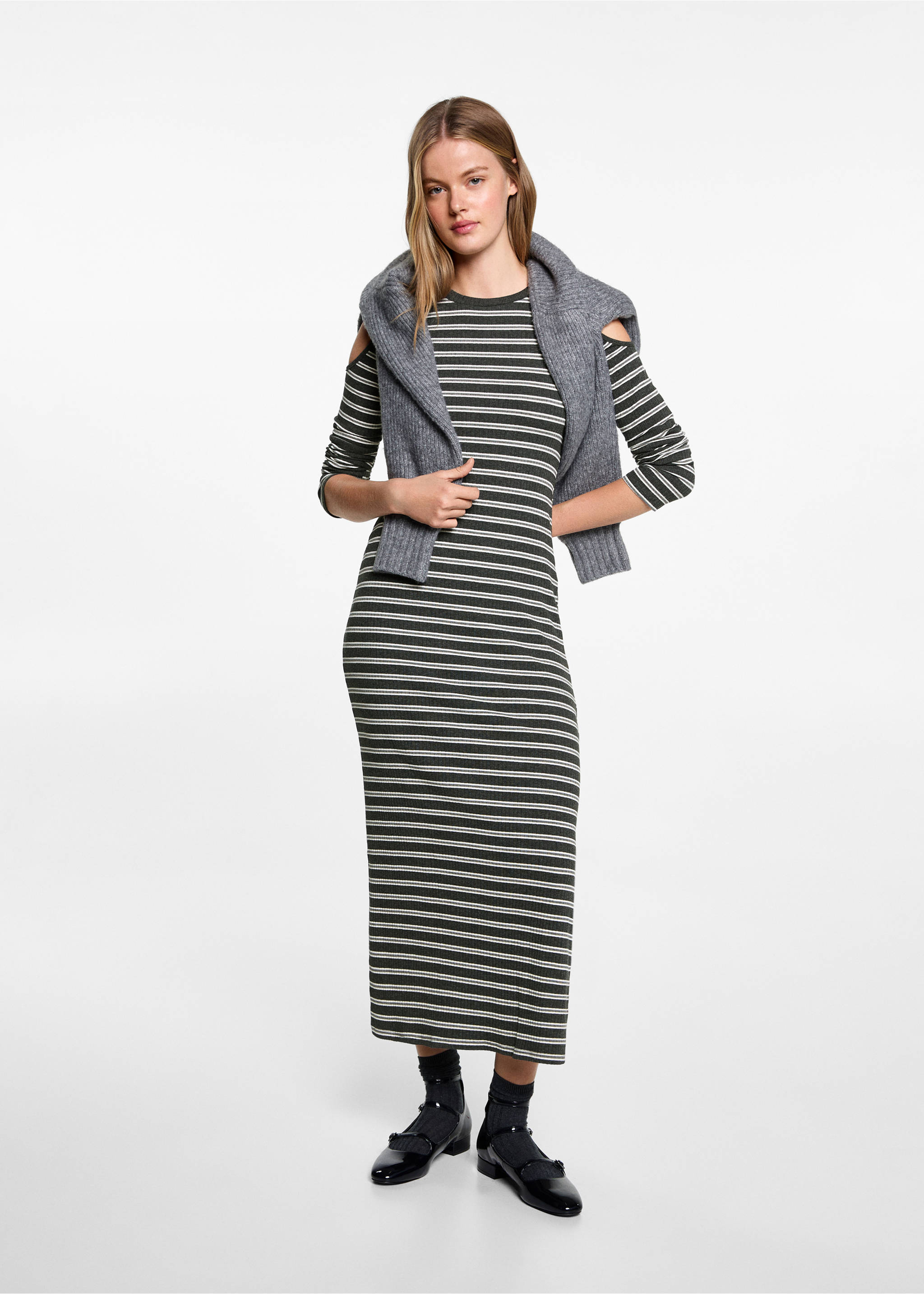 Cut-out striped dress - General plane, Grey. Ref: 77052936-00.