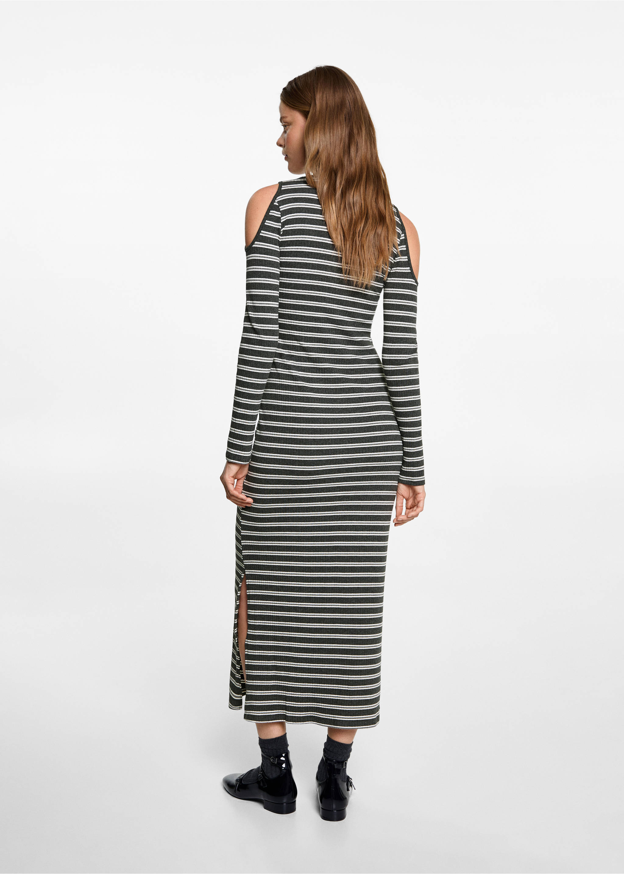 Cut-out striped dress - Reverse of the article, Grey. Ref: 77052936-00.