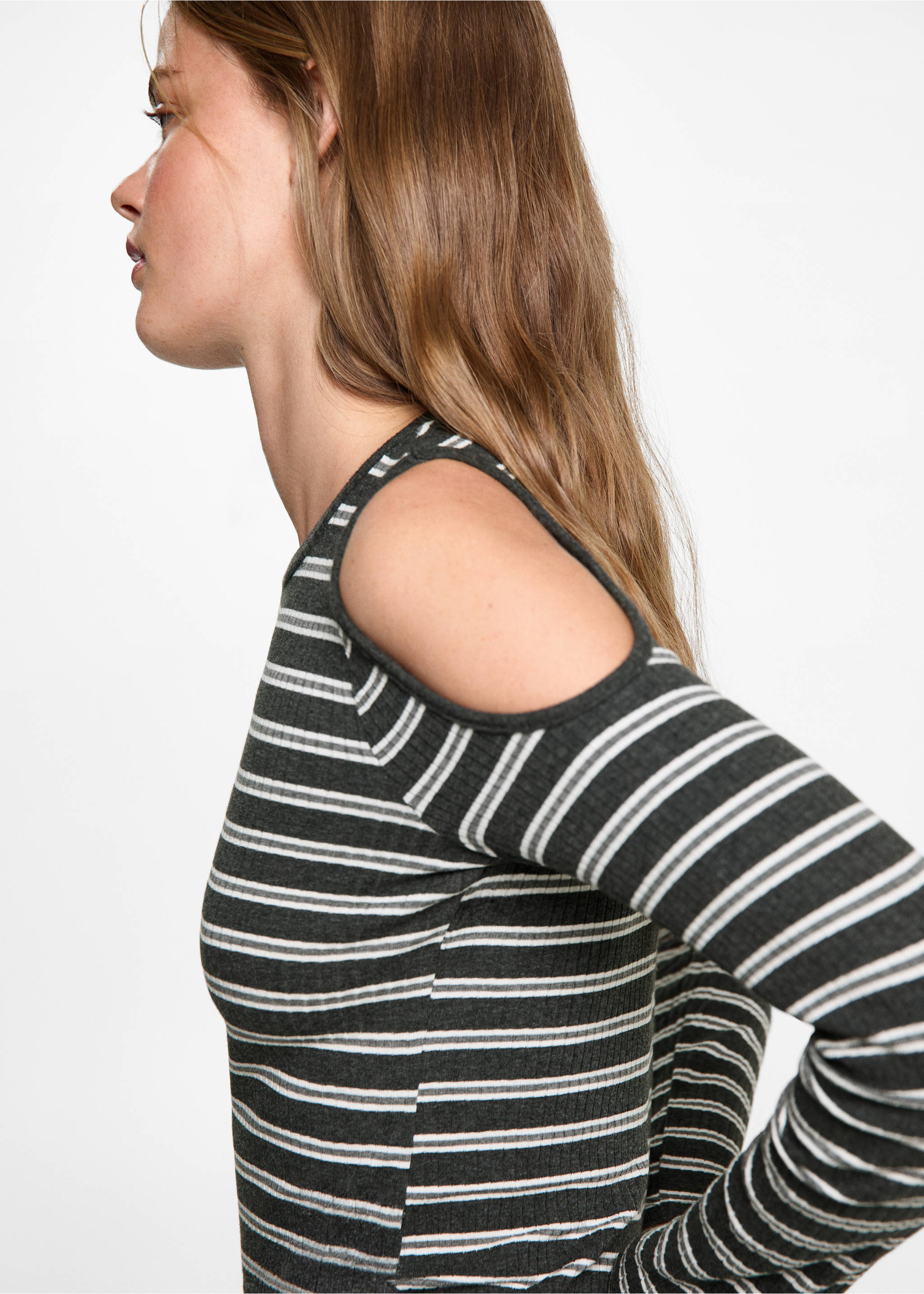 Cut-out striped dress - Details of the article 1, Grey. Ref: 77052936-00.