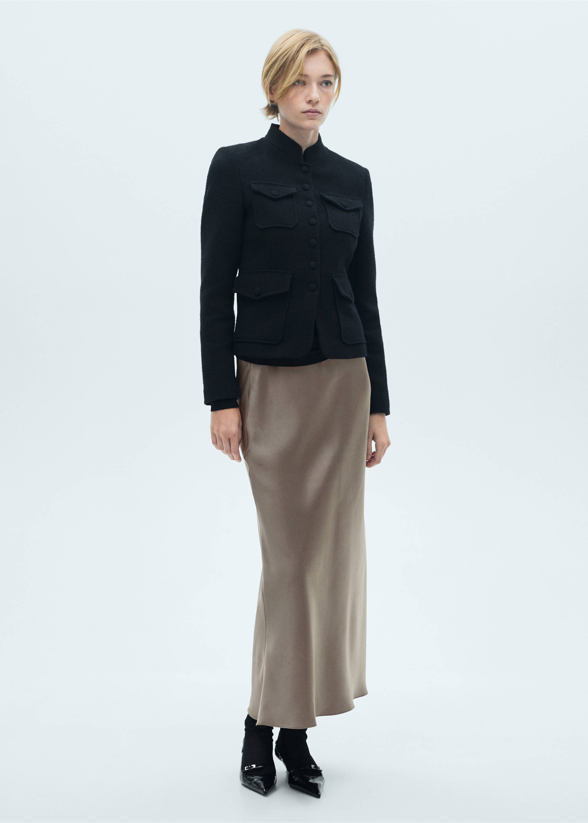 Satin long skirt - General plane, Medium Brown. Ref: 77052937-00.
