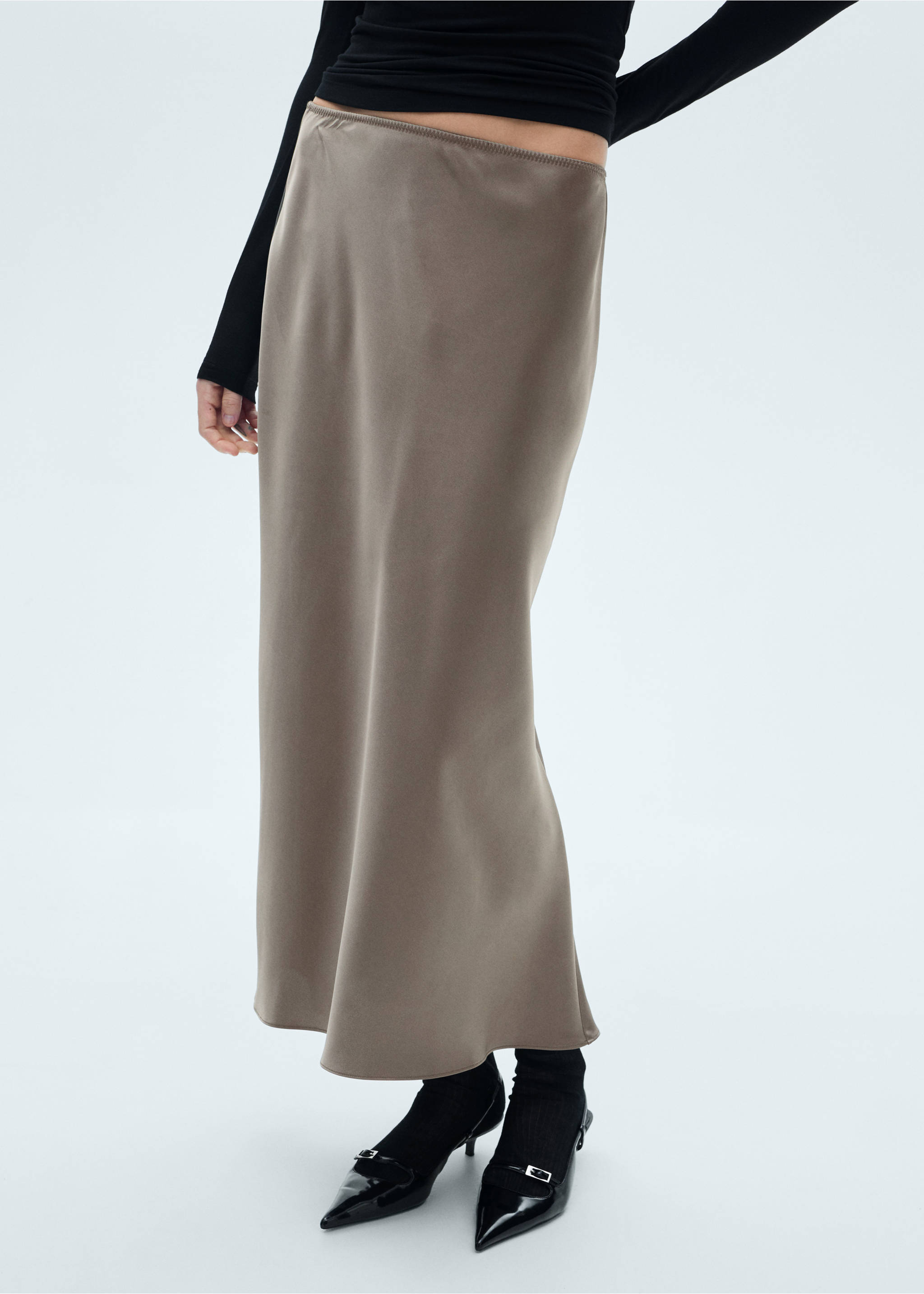 Satin long skirt - Medium plane, Medium Brown. Ref: 77052937-00.