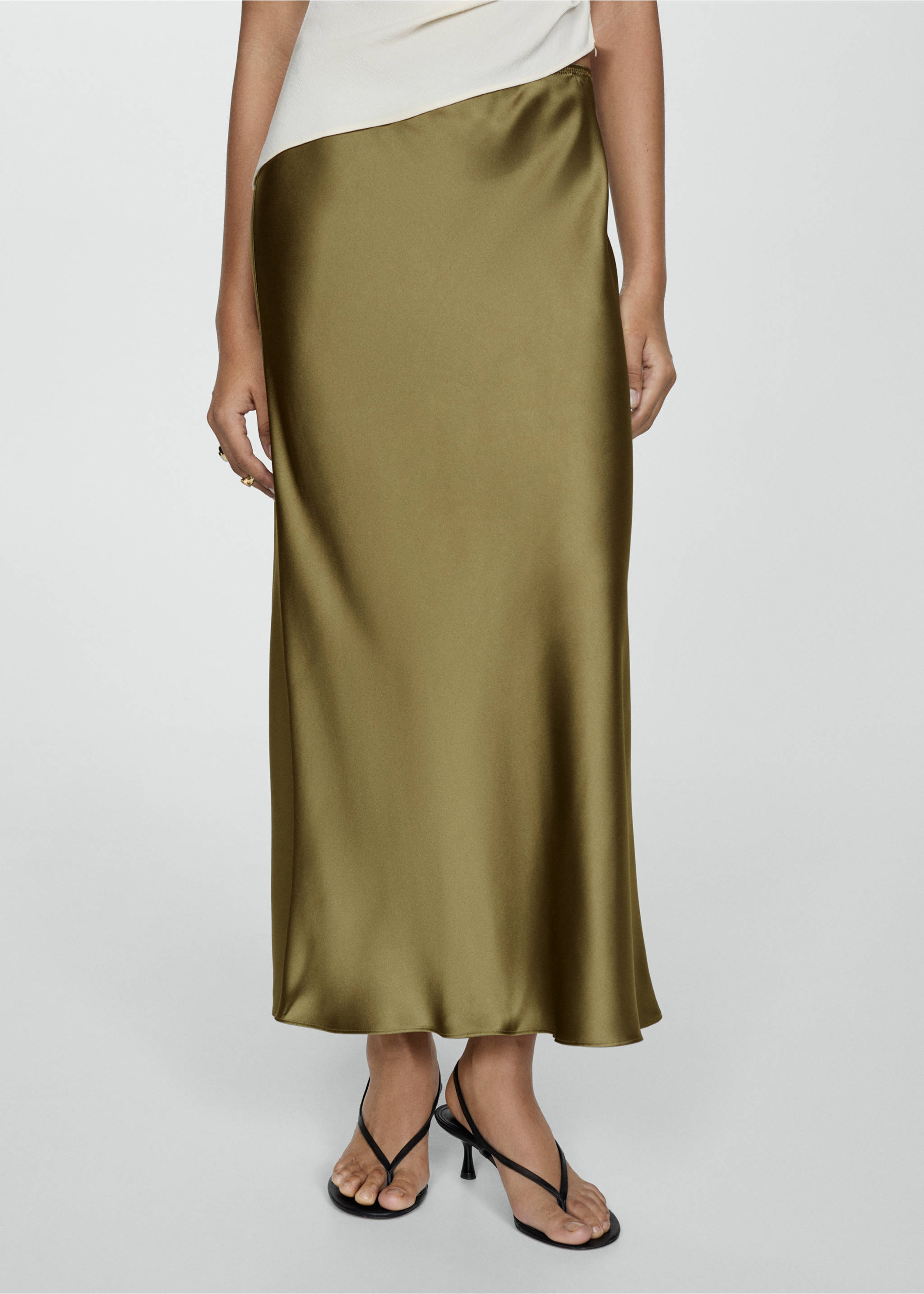 Satin long skirt - Medium plane, Green. Ref: 77052937-00.
