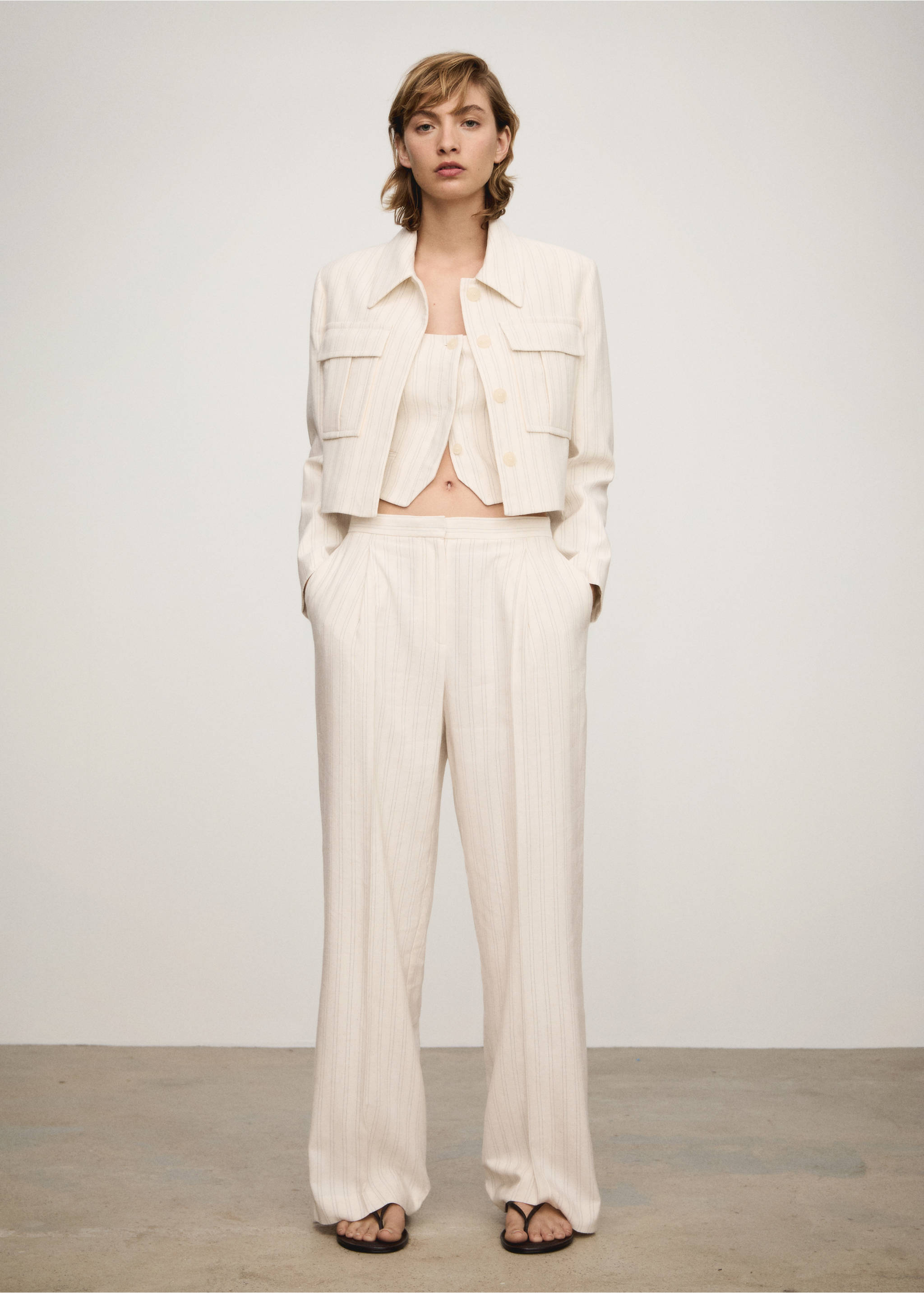 Veste poches rayures - Plan général, Écru. Ref: 77053271-00.