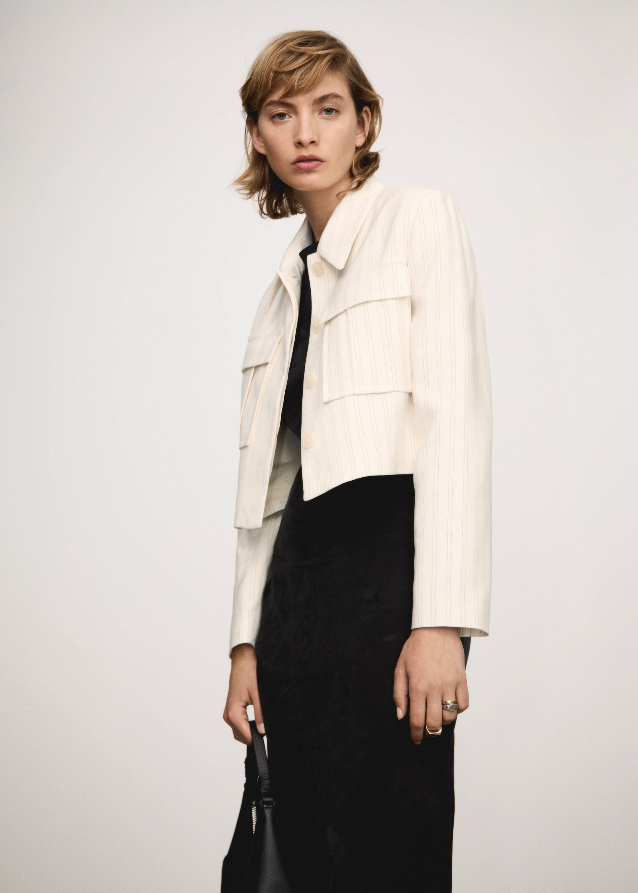 Veste poches rayures - Plan moyen, Écru. Ref: 77053271-00.