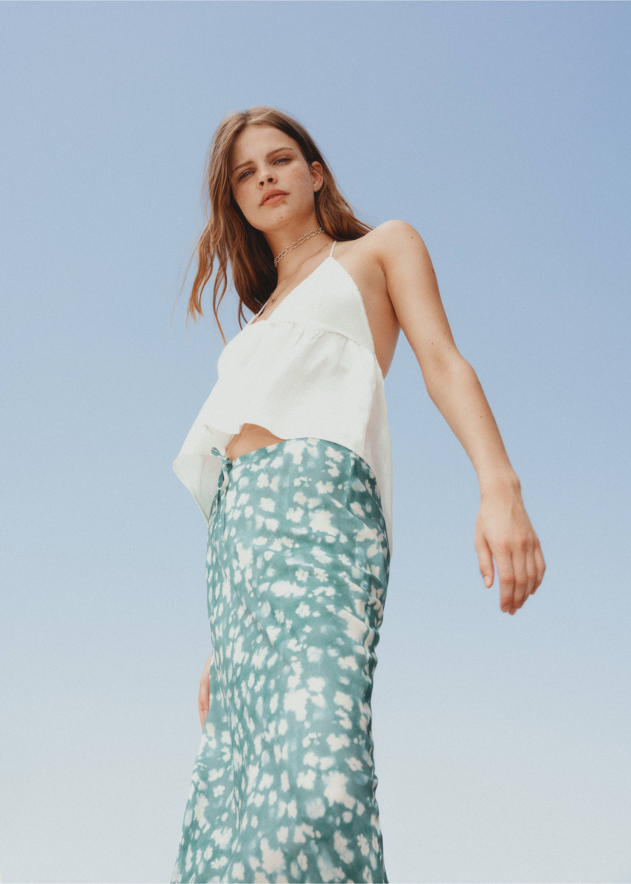 Long tie-dye skirt - Details of the article 5, Green. Ref: 77053294-00.