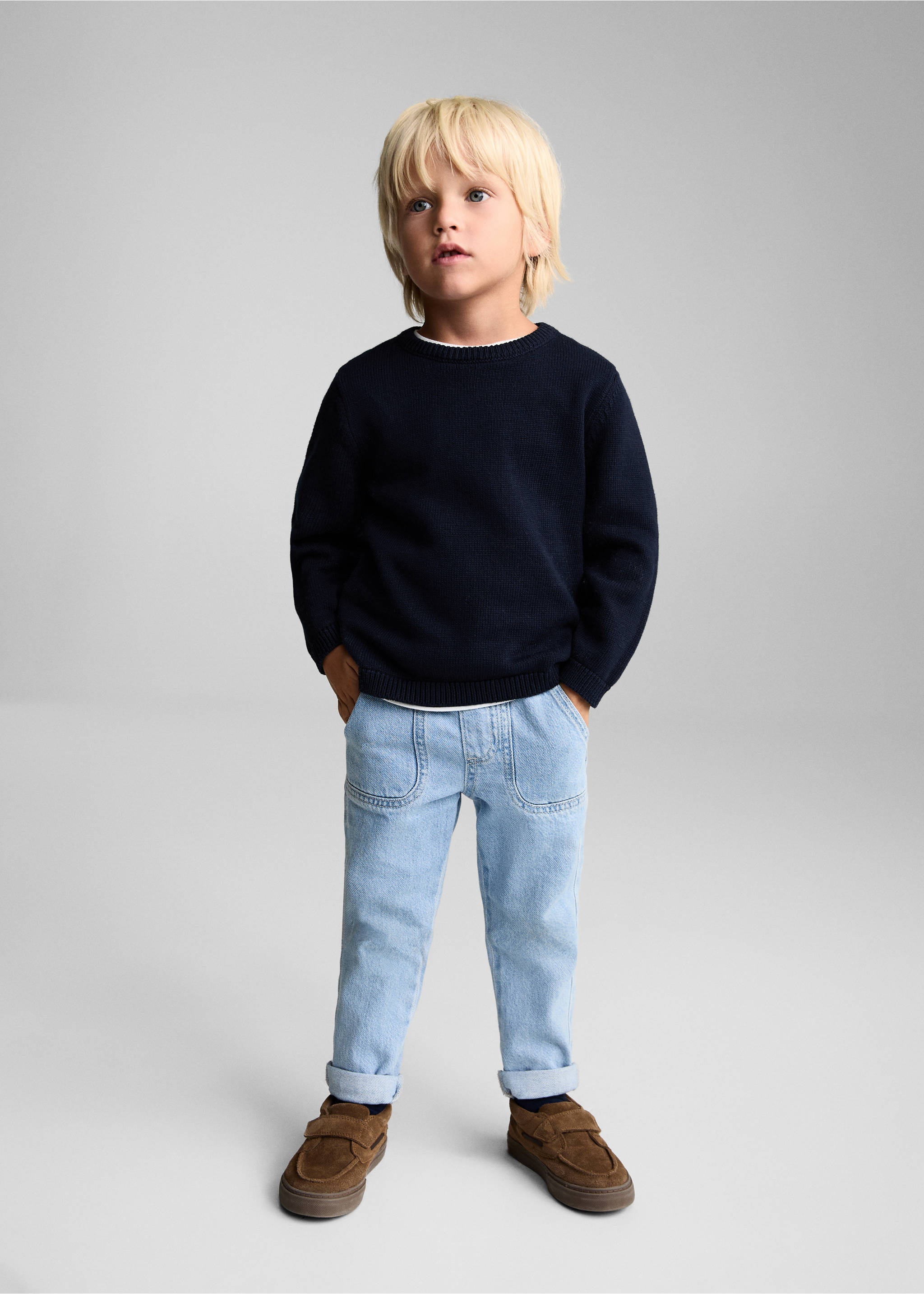 Round-neck knitted sweater - General plane, Dark Navy. Ref: 77053665-00.