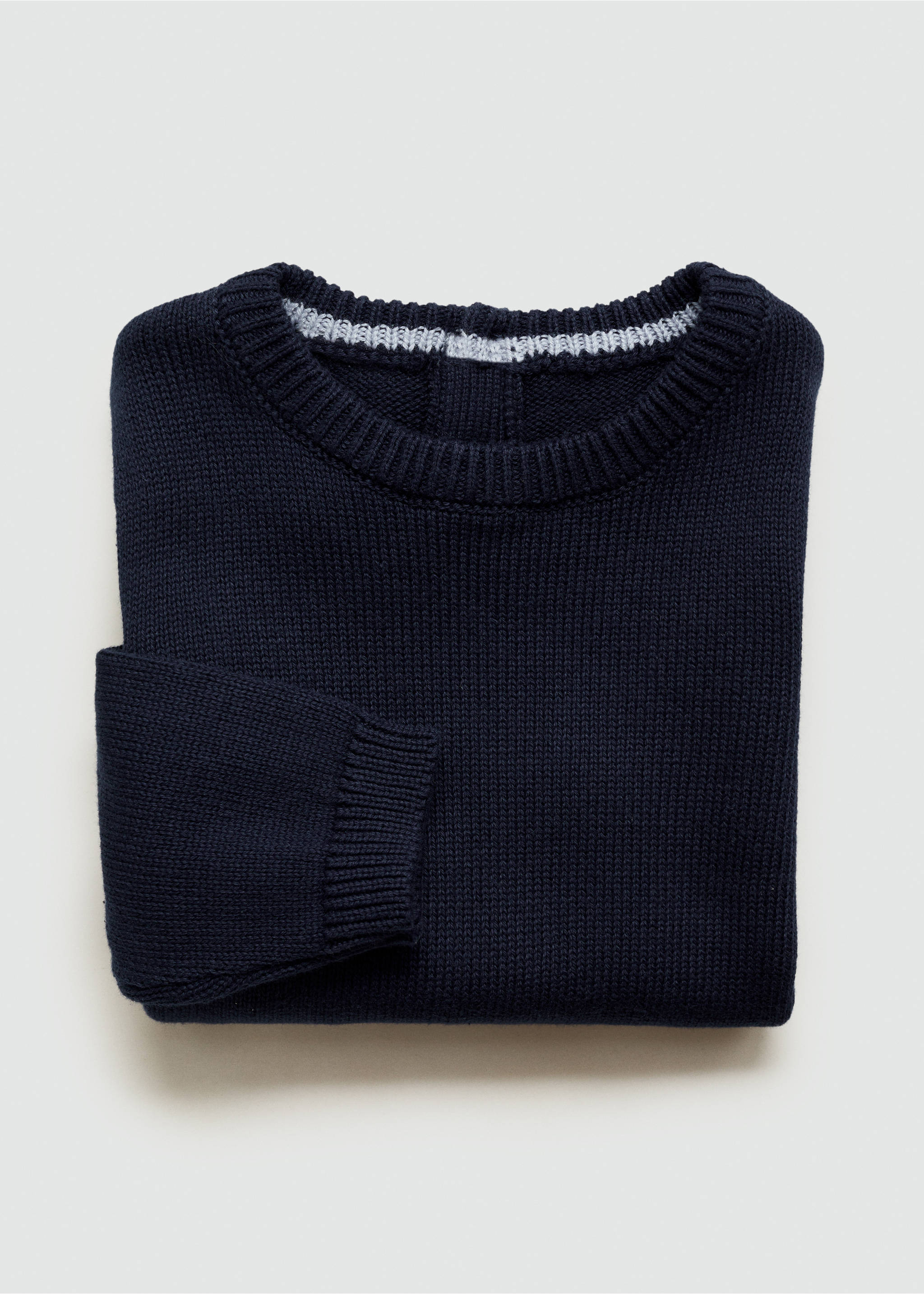 Round-neck knitted sweater - Details of the article 8, Dark Navy. Ref: 77053665-00.