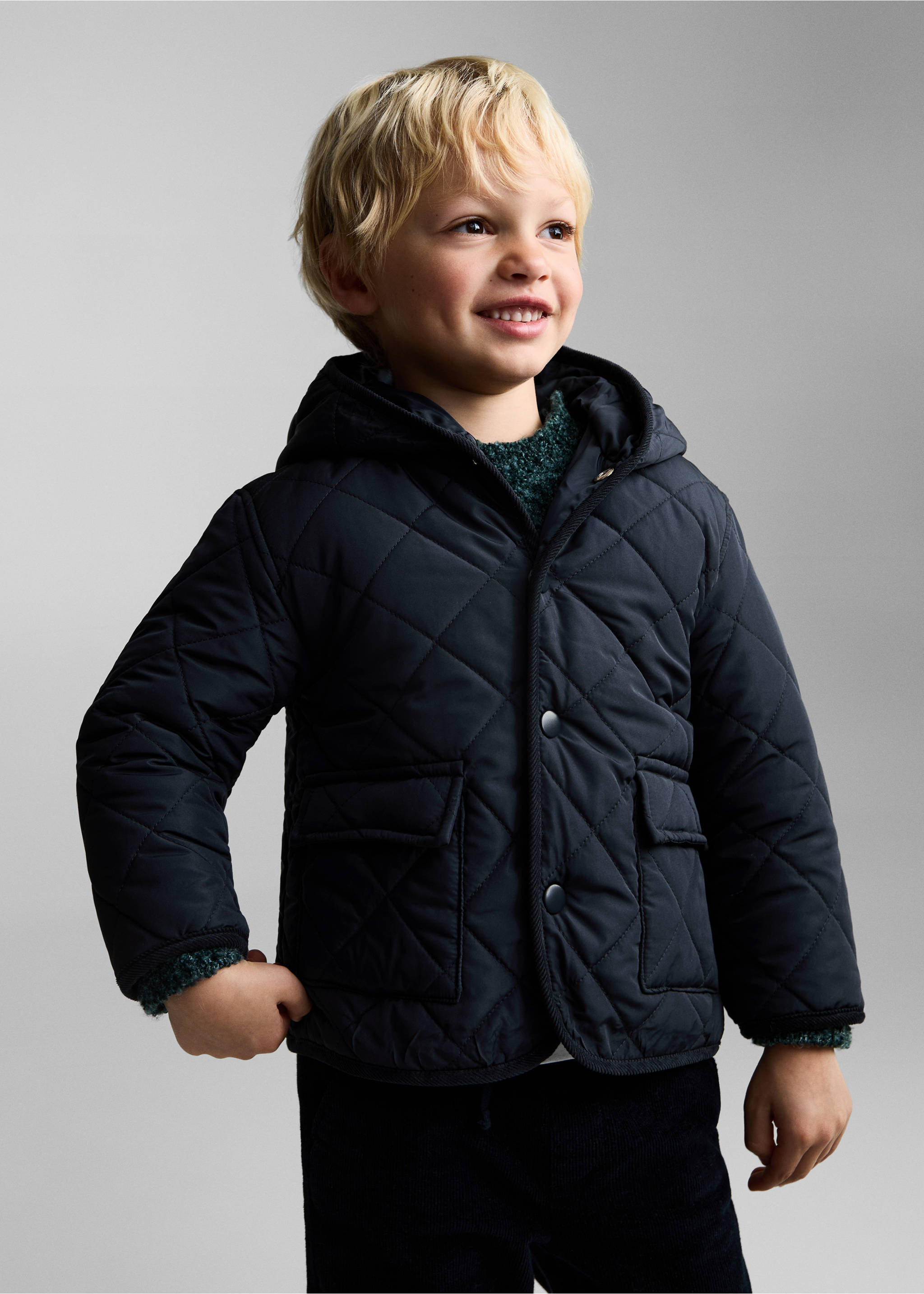 Anorak acolchado rombos - Plano medio, Azul marino oscuro. Ref: 77053666-00.