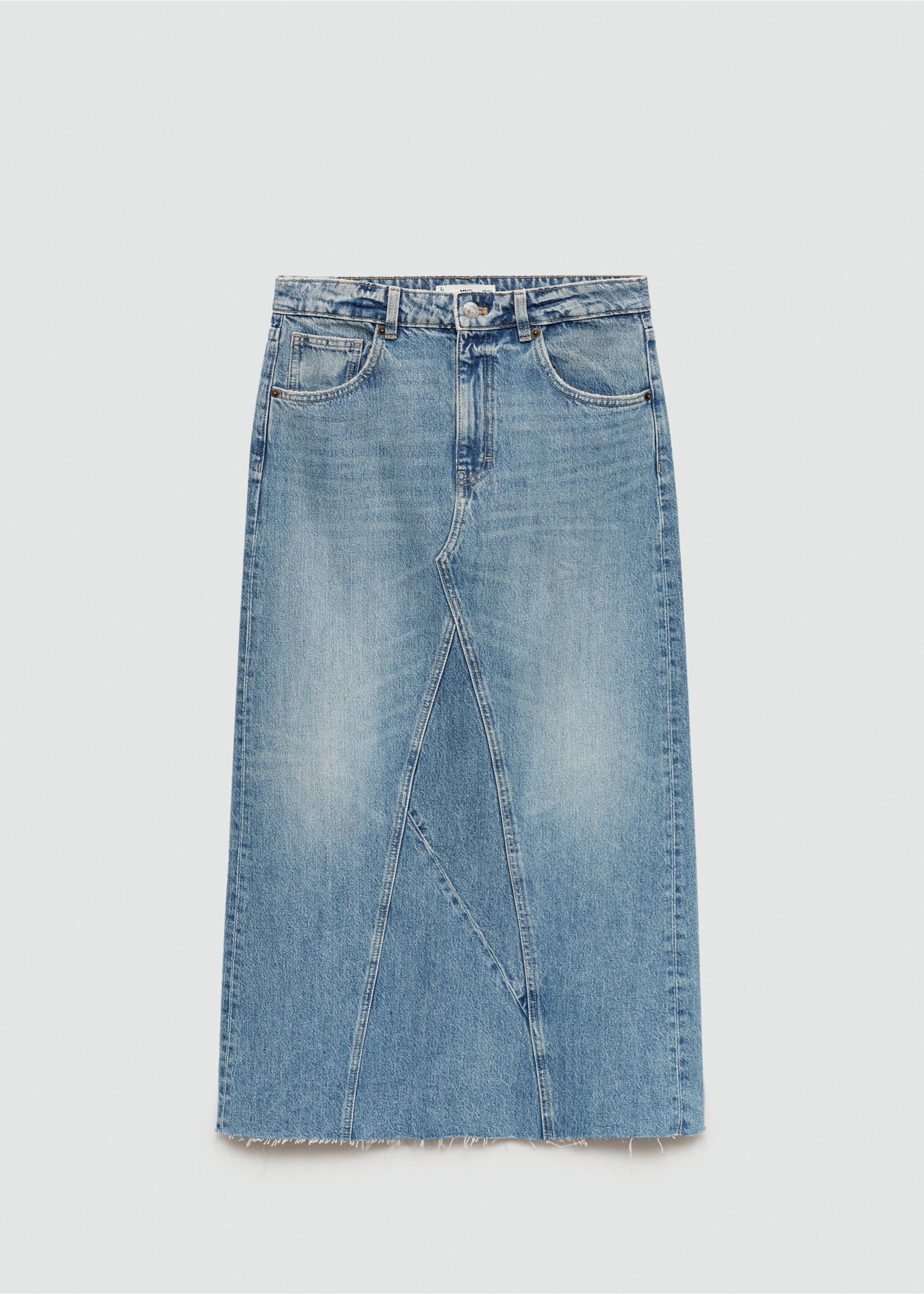 Slit denim skirt - Article without model, Medium Blue. Ref: 77054017-00.