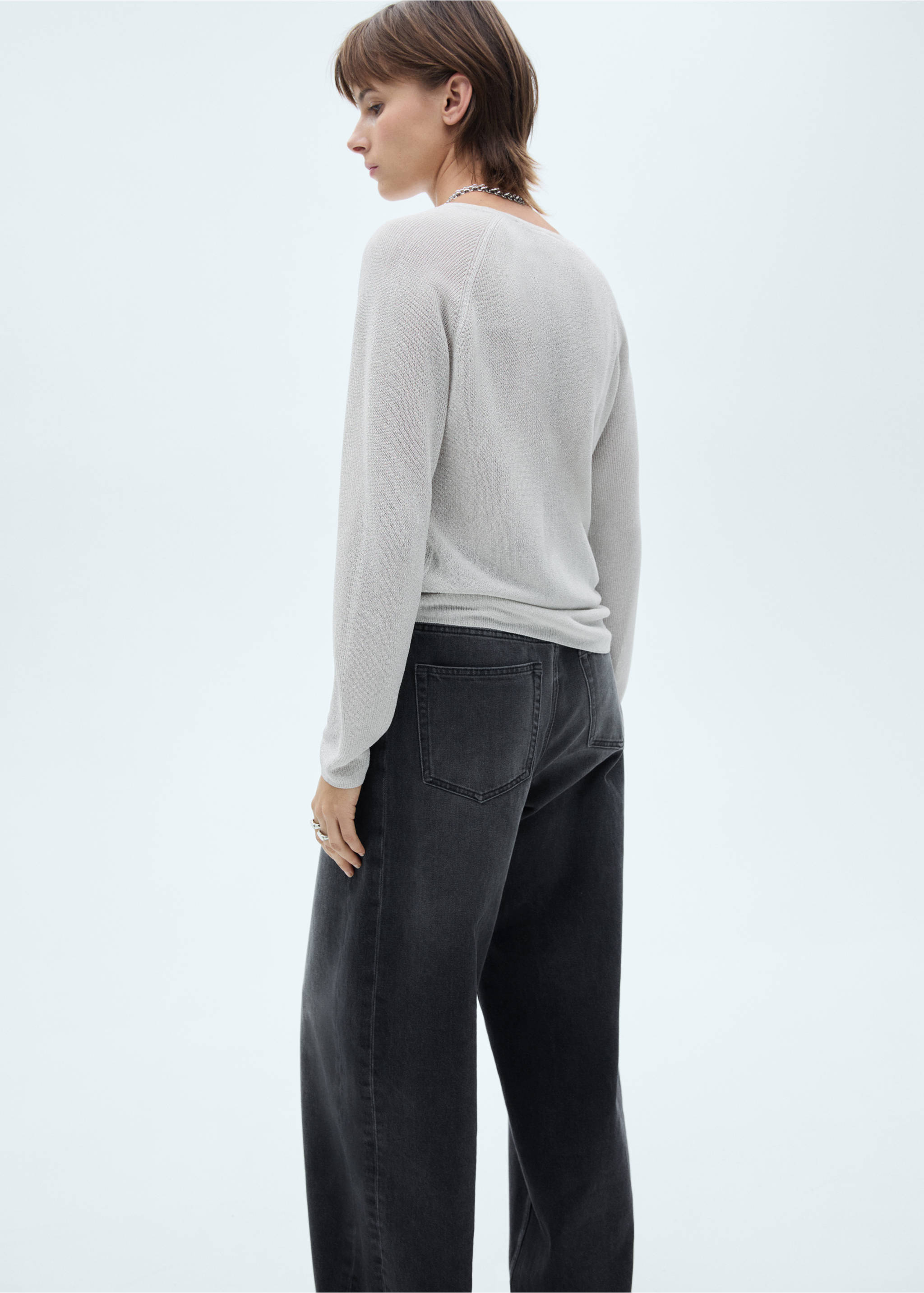 Pull-over Lurex col V - Verso de l’article, Argent. Ref: 77054026-00.