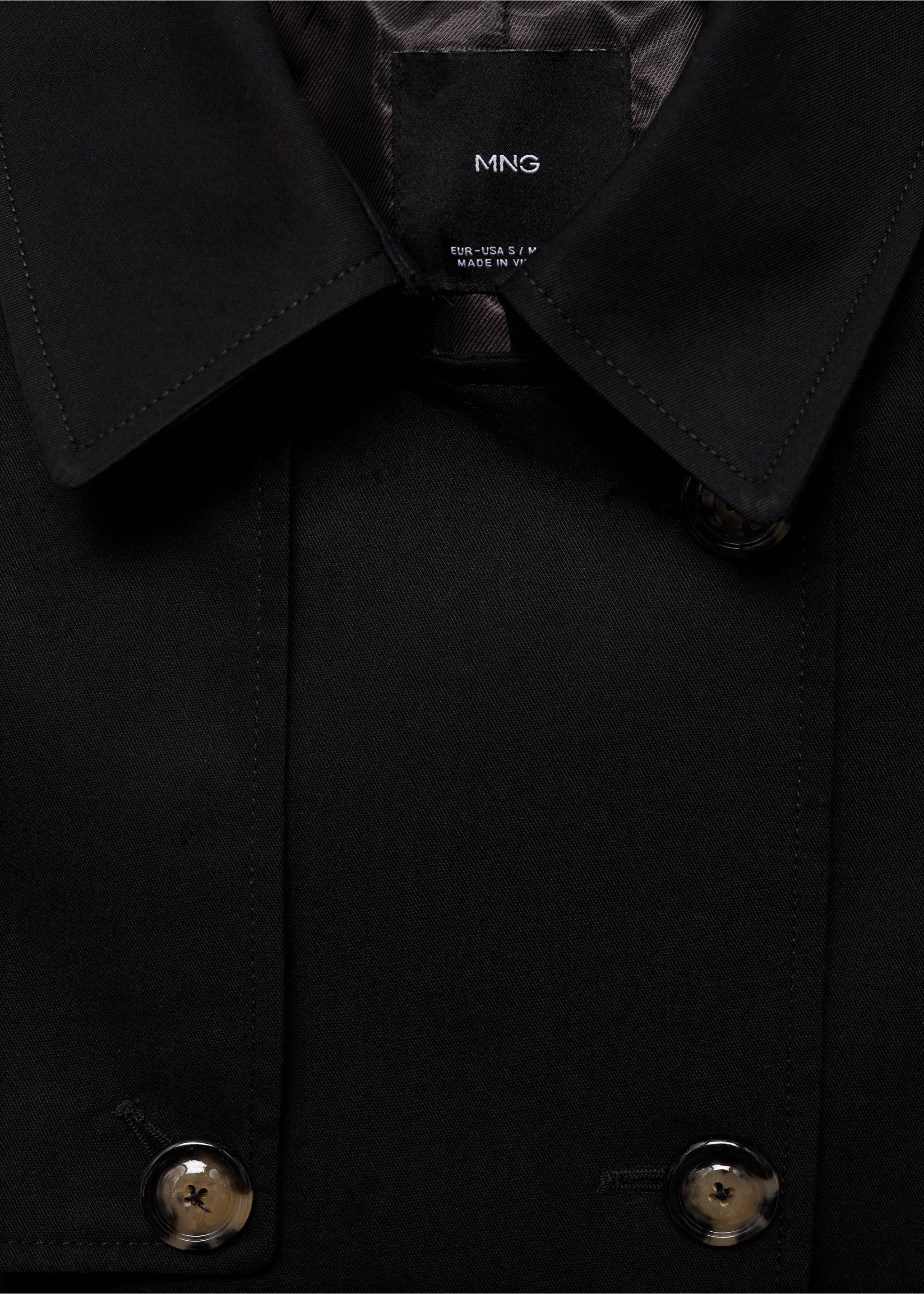 Klassischer Trenchcoat mit Gürtel - Detail des Artikels 8, Schwarz. Ref: 77054028-00.