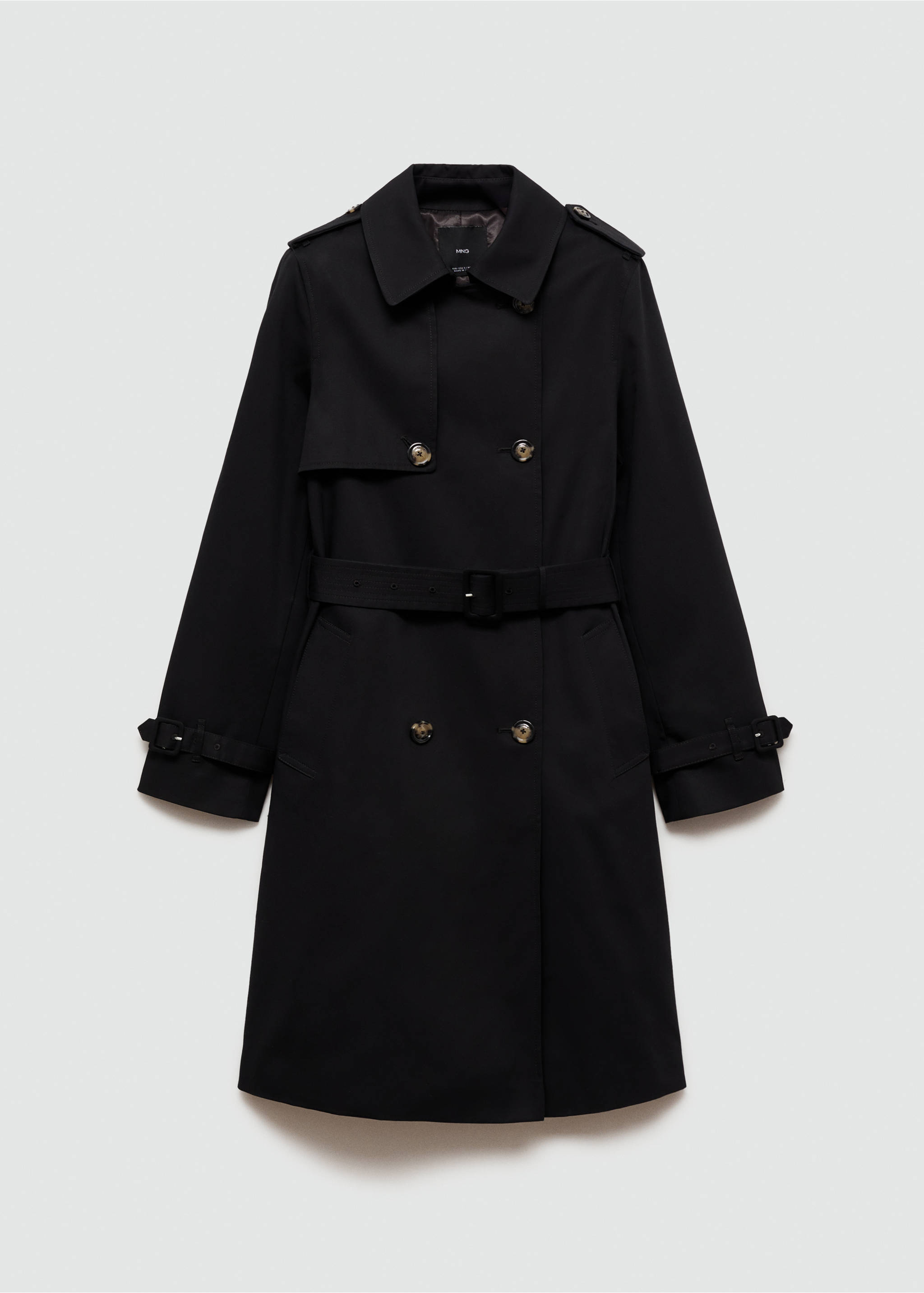 Klassischer Trenchcoat mit Gürtel - Artikel ohne Model, Schwarz. Ref: 77054028-00.