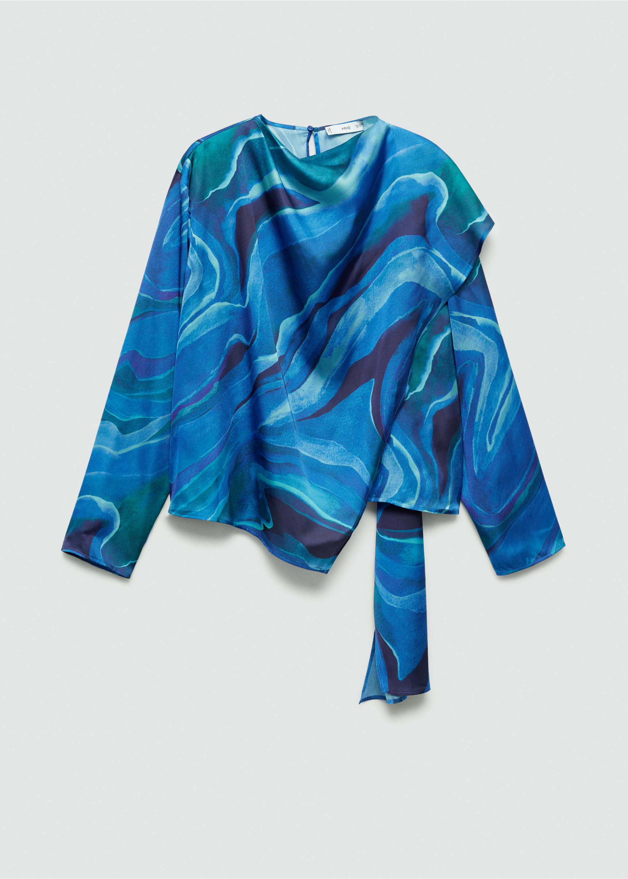 Blouse imprimée satinée col bénitier - Article sans modèle, Bleu. Ref: 77054063-00.
