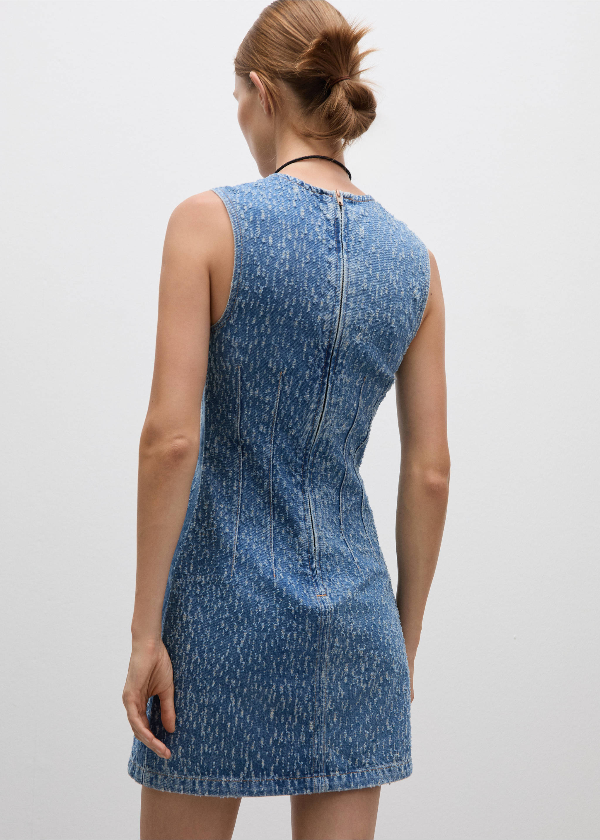 Ripped short denim dress - Reverse of the article, Medium Blue. Ref: 77054069-00.