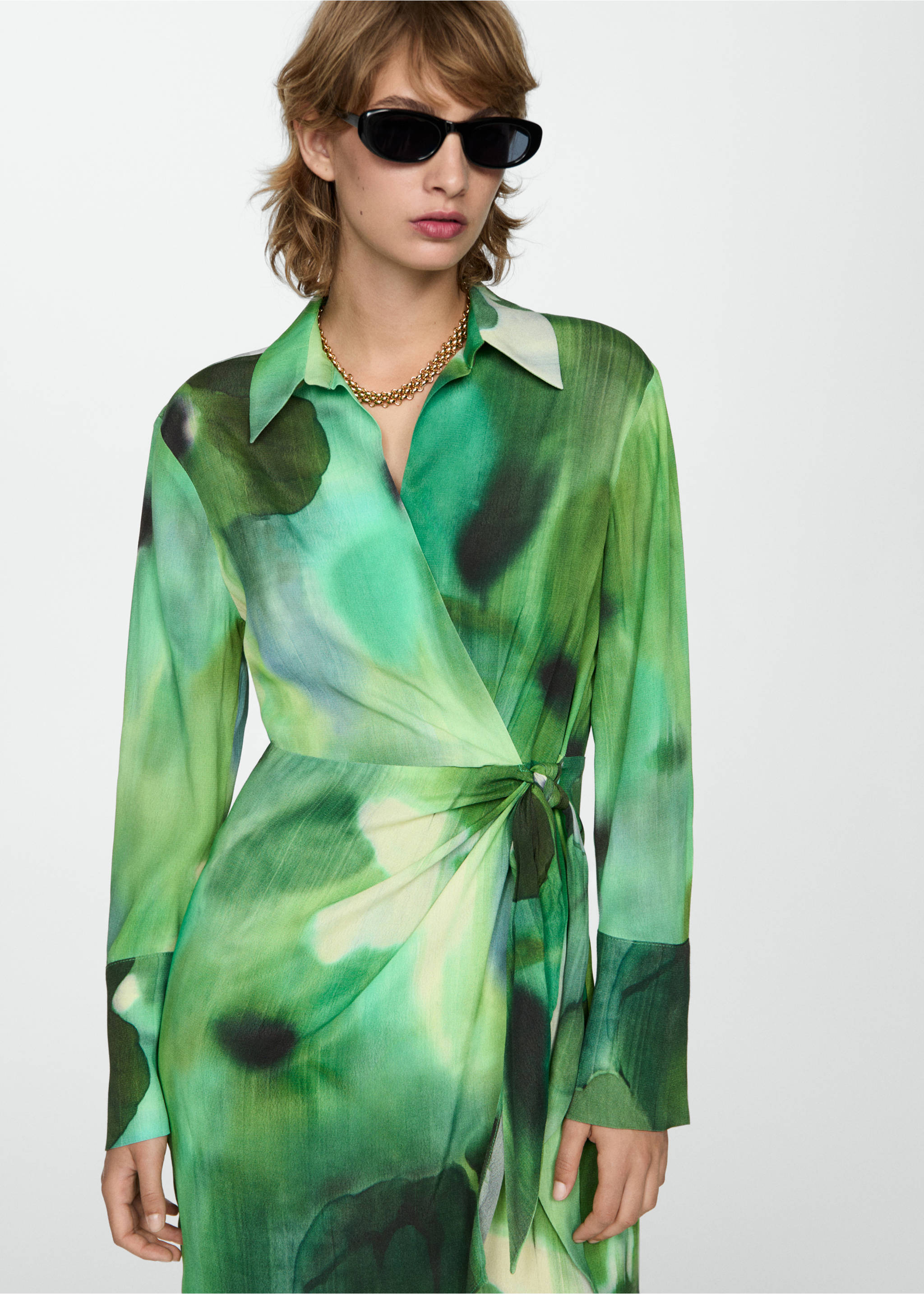 Printed bow dress - Medium plane, Green. Ref: 77054072-00.