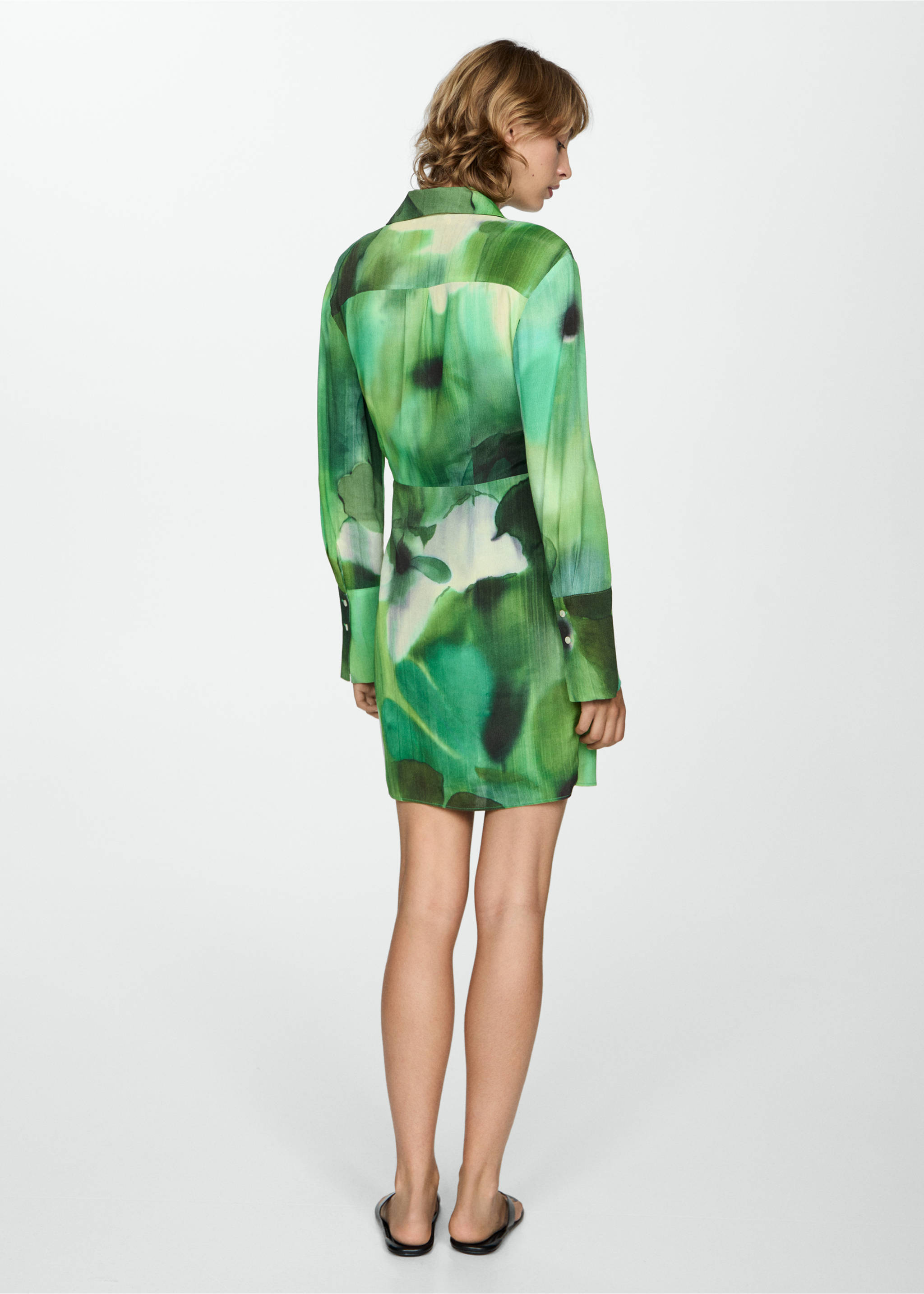 Printed bow dress - Reverse of the article, Green. Ref: 77054072-00.