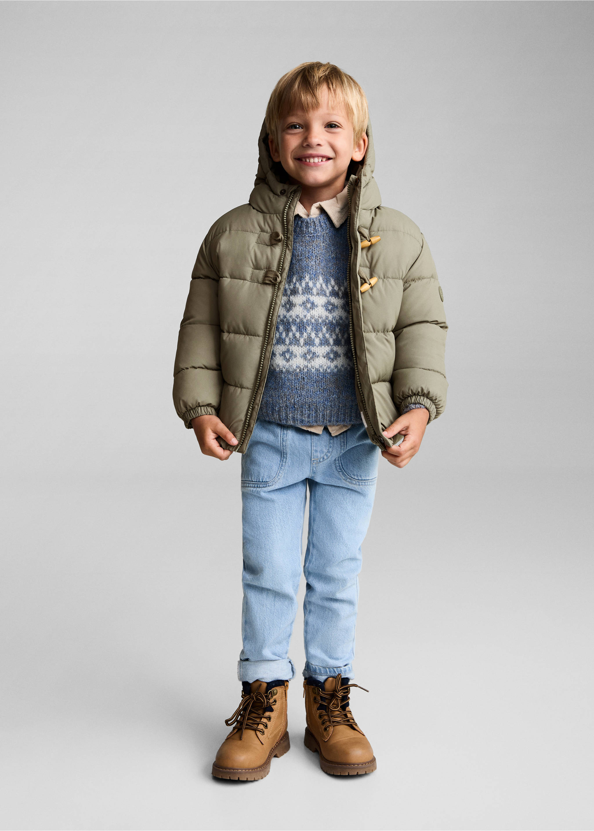 Padded anorak with shearling lining - General plane, Green. Ref: 77054436-00.