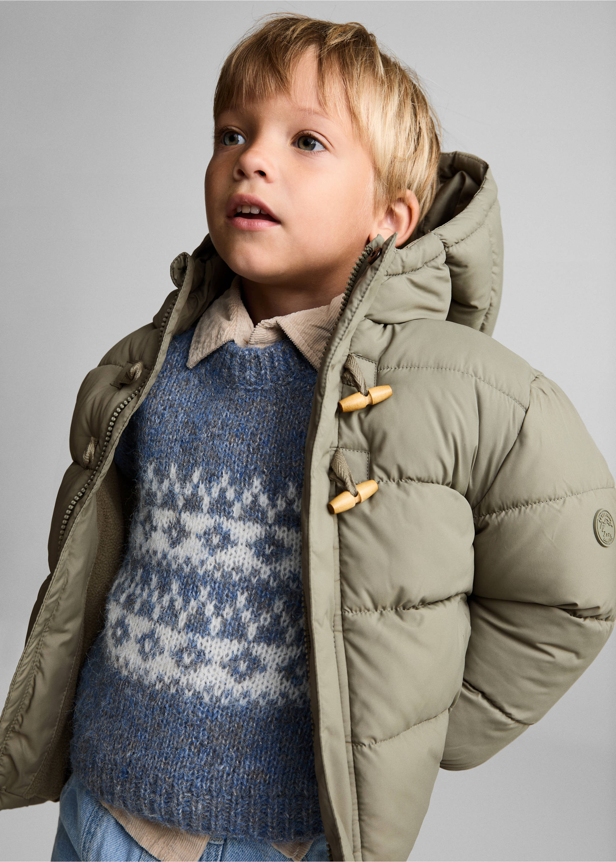 Padded anorak with shearling lining - Details of the article 4, Green. Ref: 77054436-00.