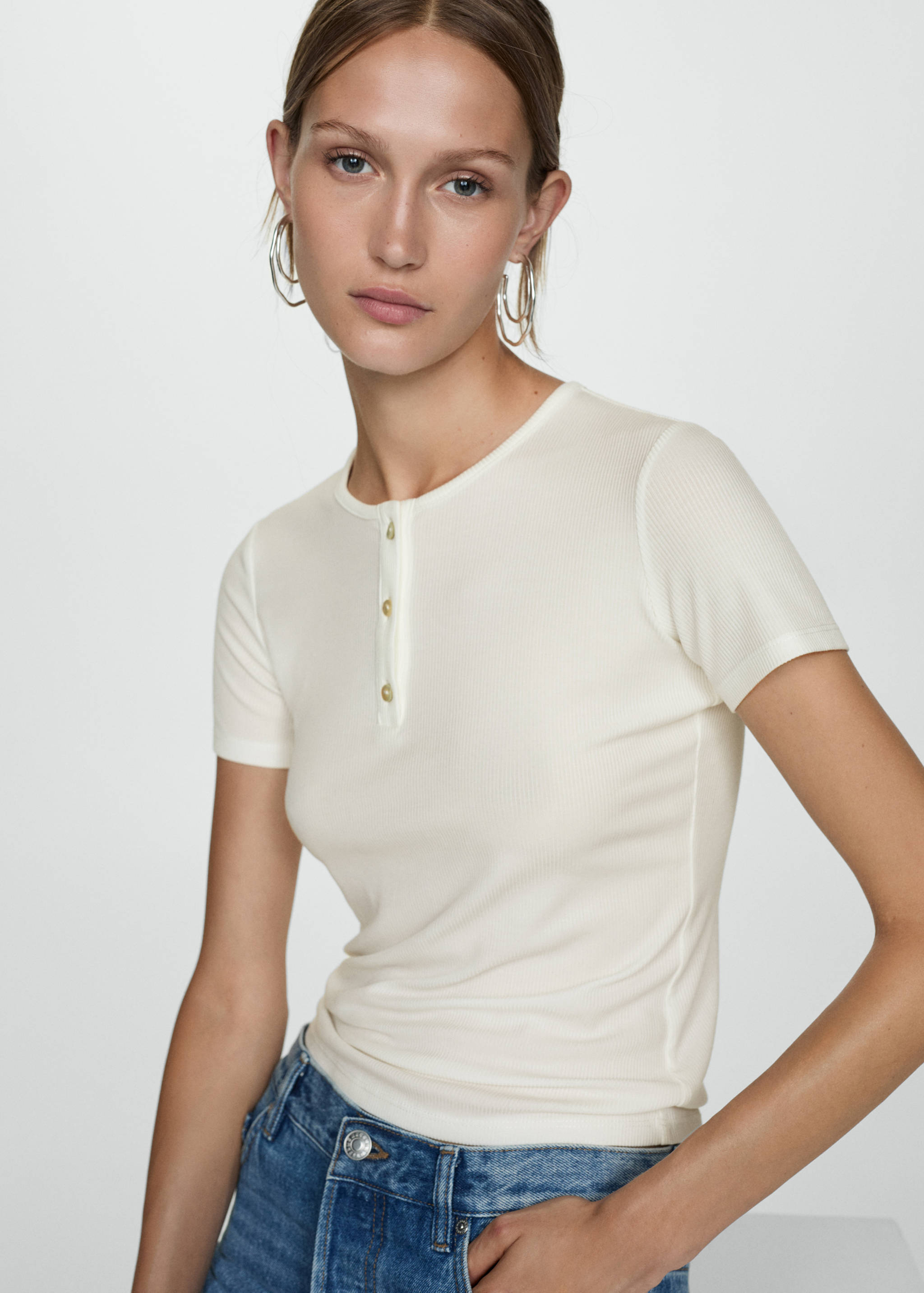 Buttoned lyocell t-shirt - Medium plane