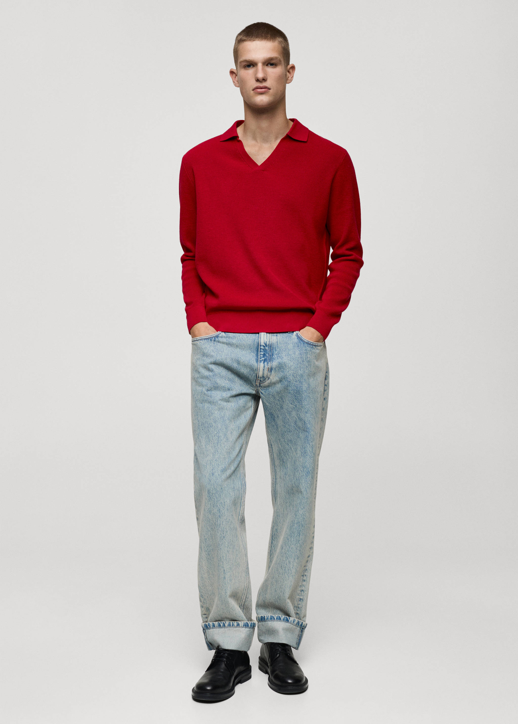 Camisola de malha com gola de polo - Plano geral