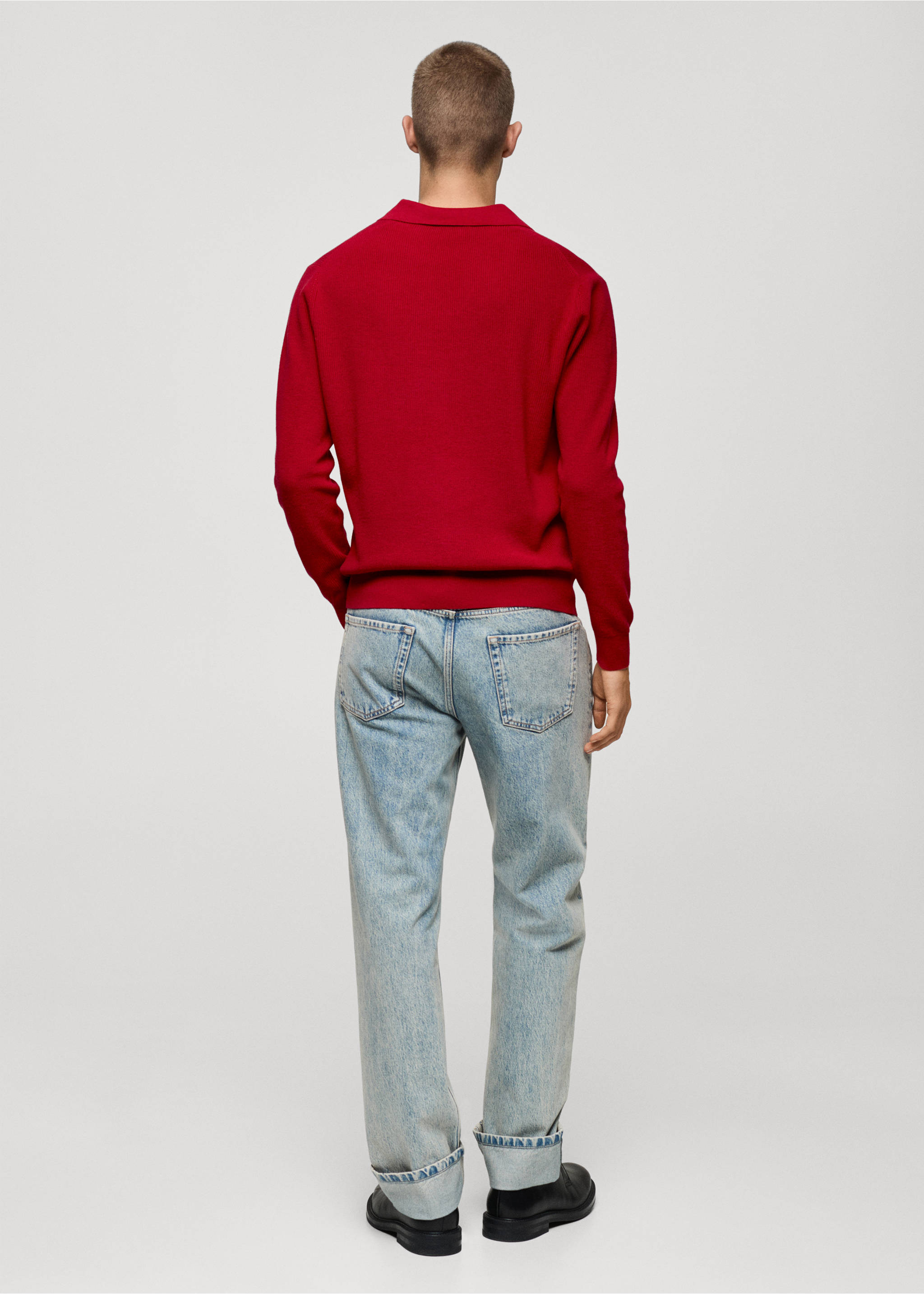 Knitted polo-neck sweater - Reverse of the article, Red. Ref: 77054451-00.