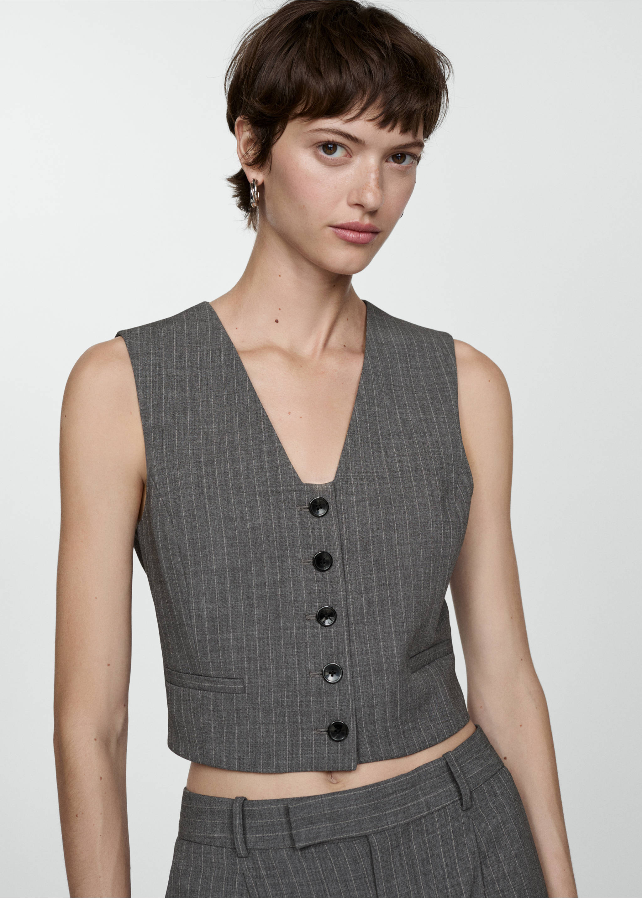 Pinstriped suit vest - Medium plane, Grey. Ref: 77054766-00.