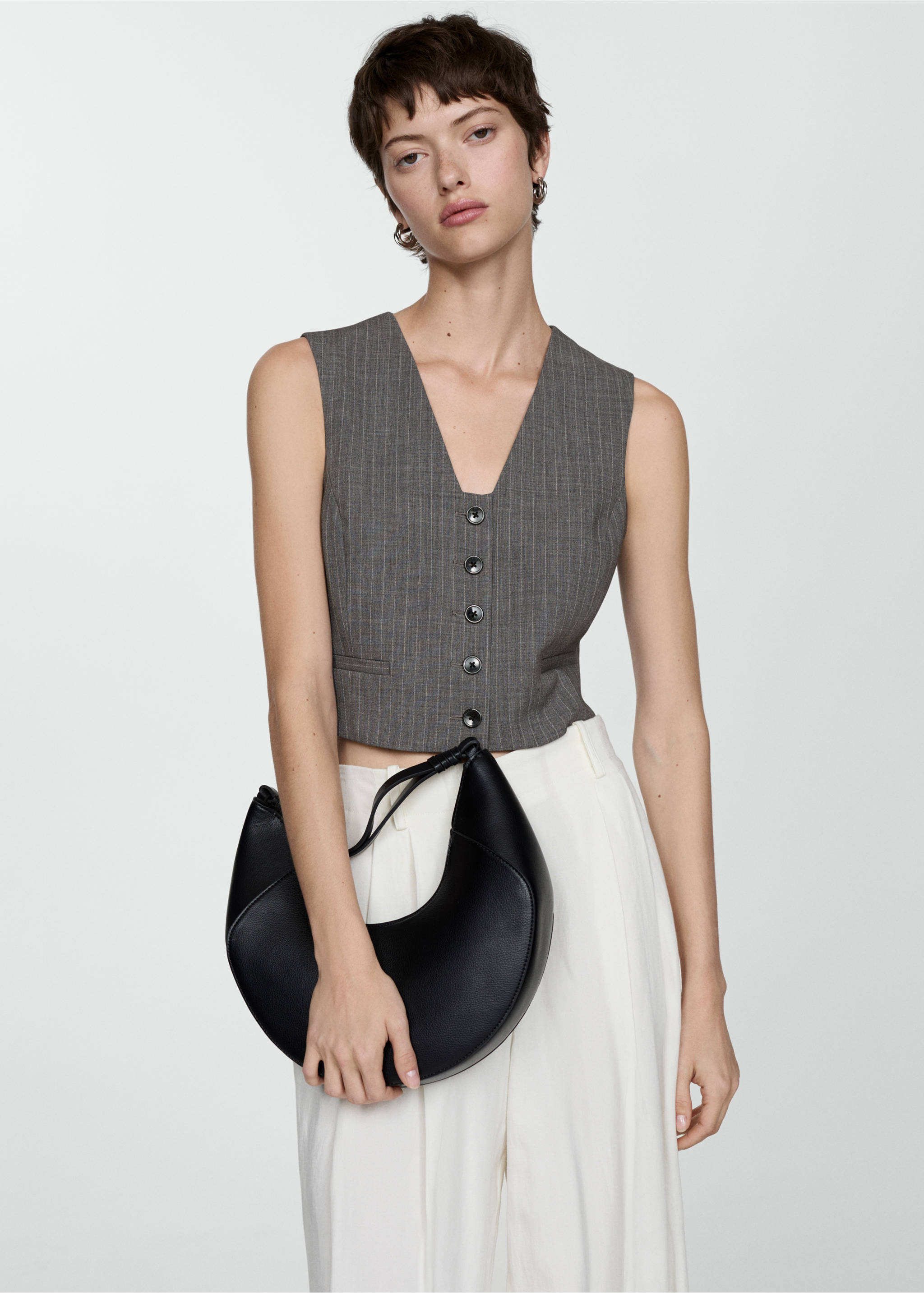 Pinstriped suit vest - Details of the article 2, Grey. Ref: 77054766-00.