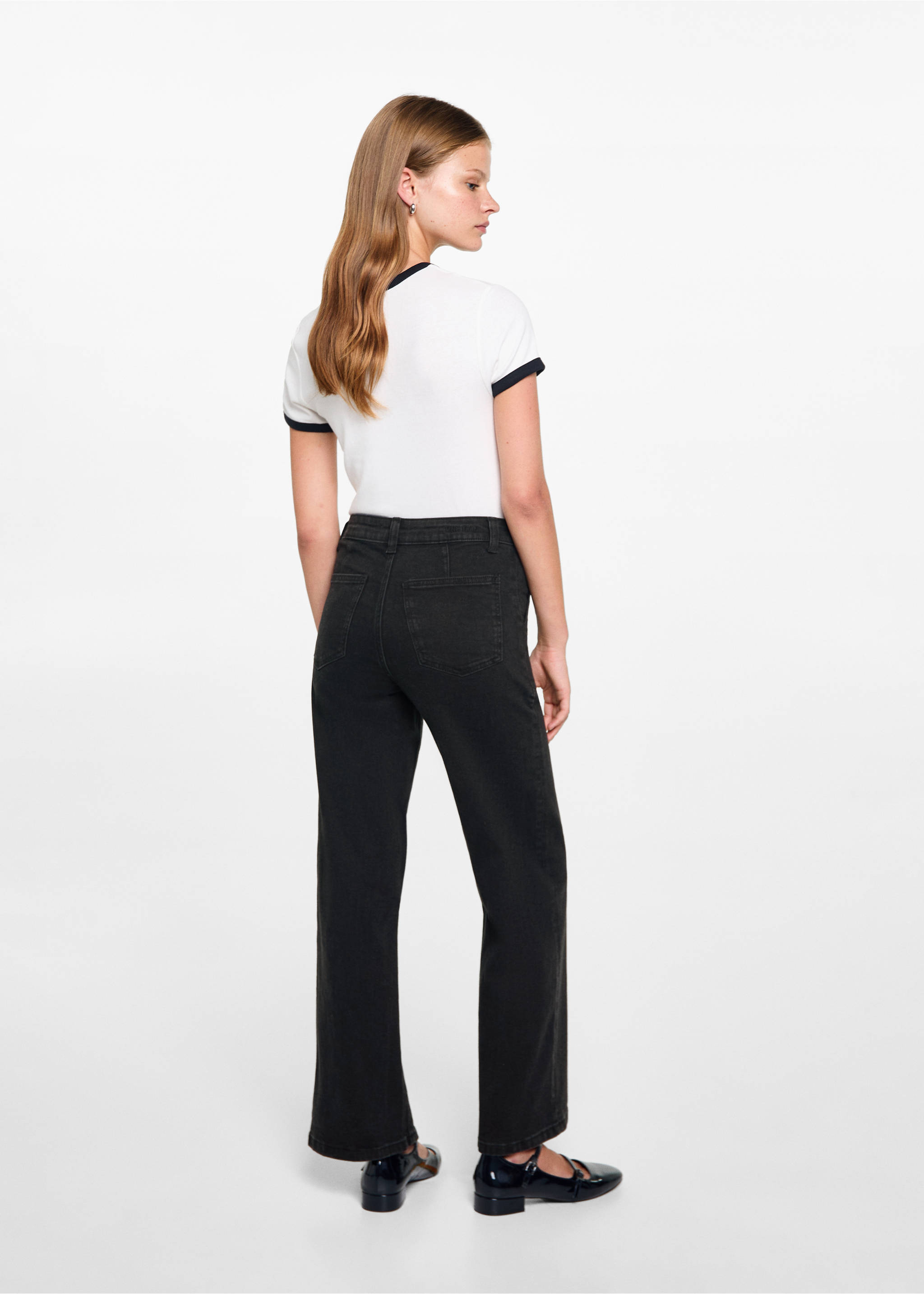 Culotte pants with pockets - Reverse of the article, Black denim. Ref: 77054789-00.