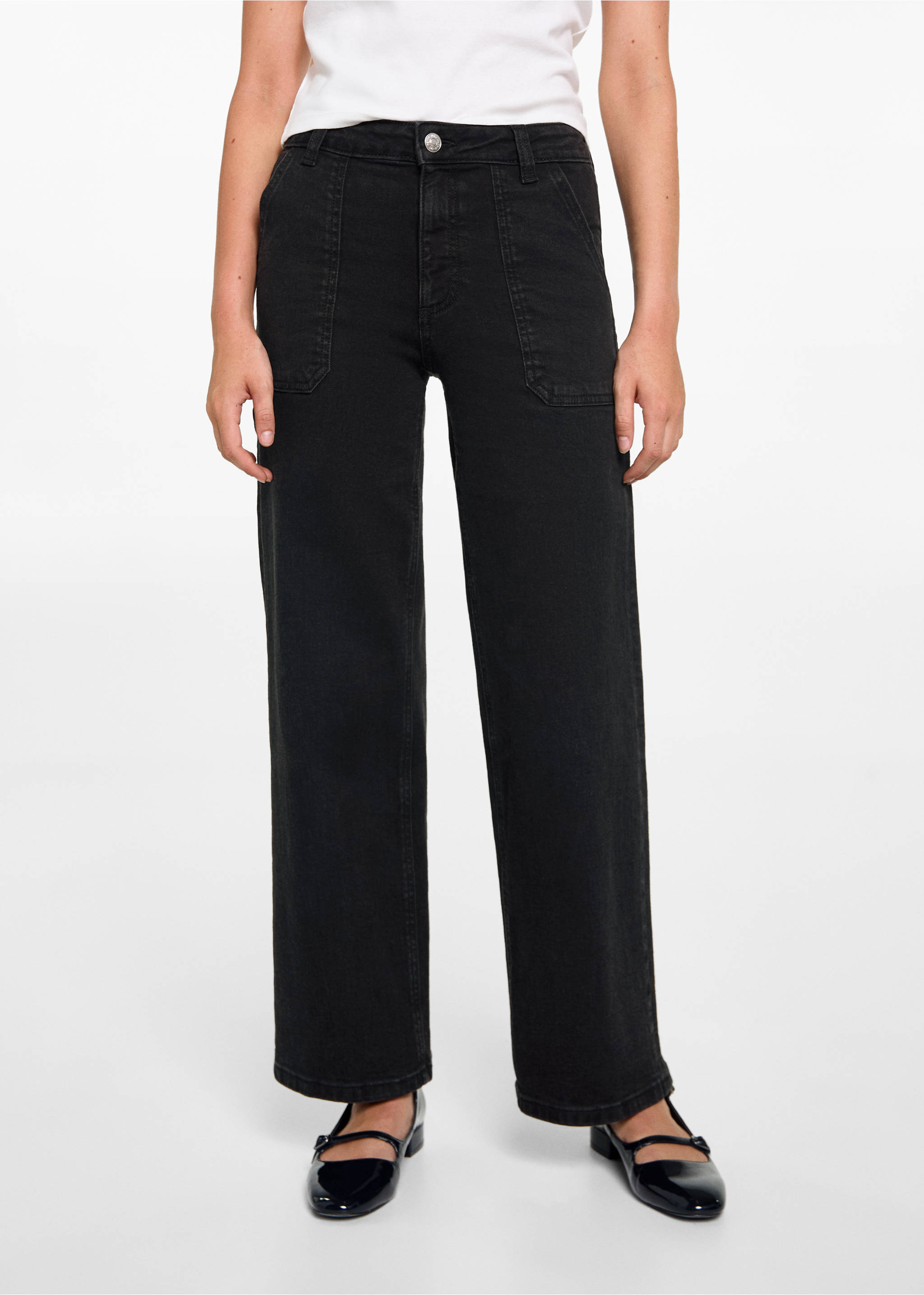 Culotte pants with pockets - Details of the article 6, Black denim. Ref: 77054789-00.
