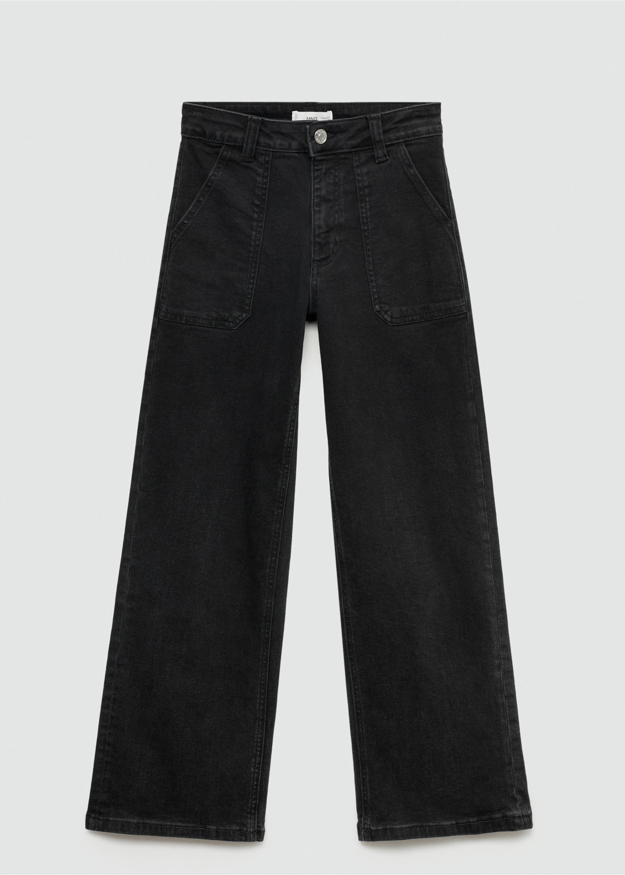 Culotte pants with pockets - Article without model, Black denim. Ref: 77054789-00.