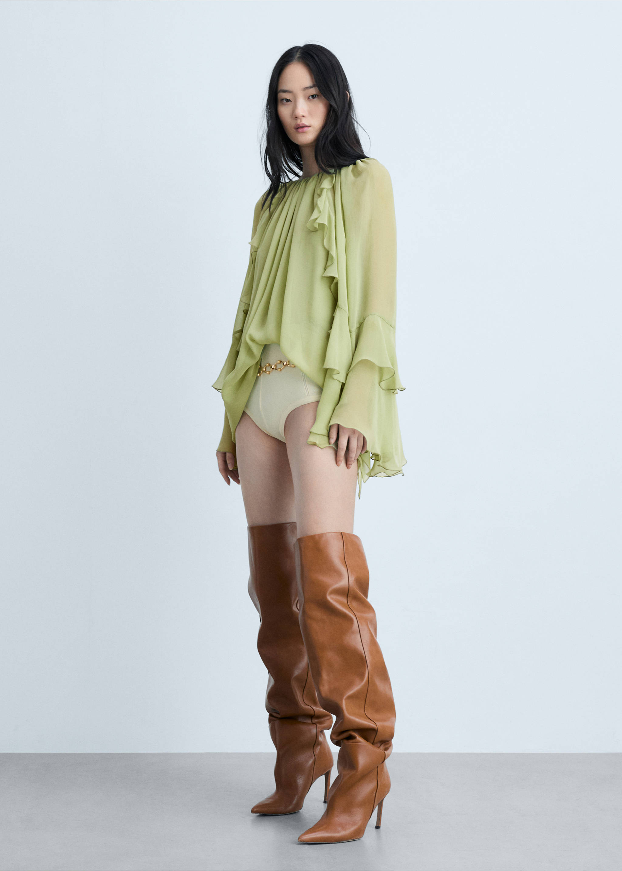 Rüschenkleid aus Chiffon - Allgemeine Ansicht, Grün. Ref: 77054796-00.