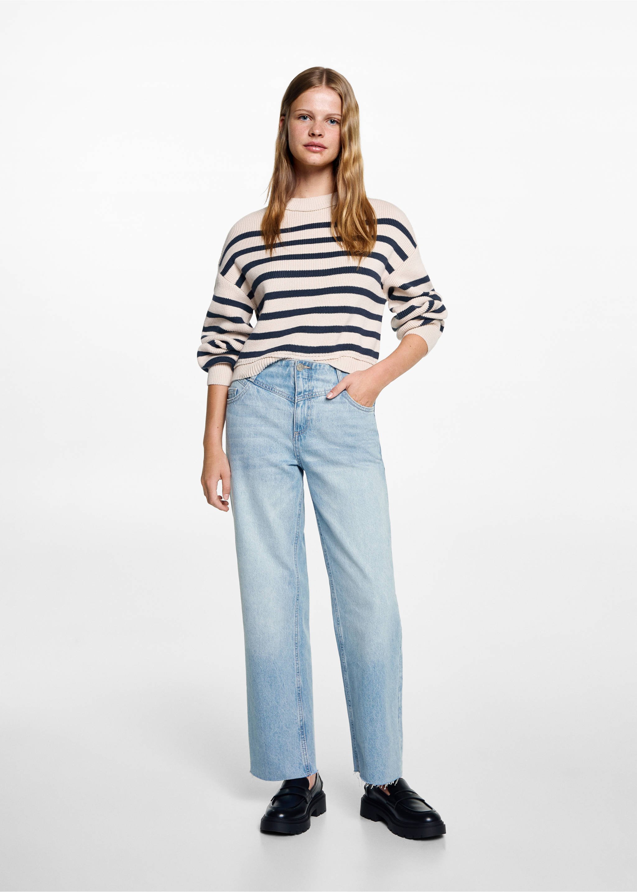 Culotte-Jeans mit Naht - Allgemeine Ansicht, Mittelblau. Ref: 77055146-00.