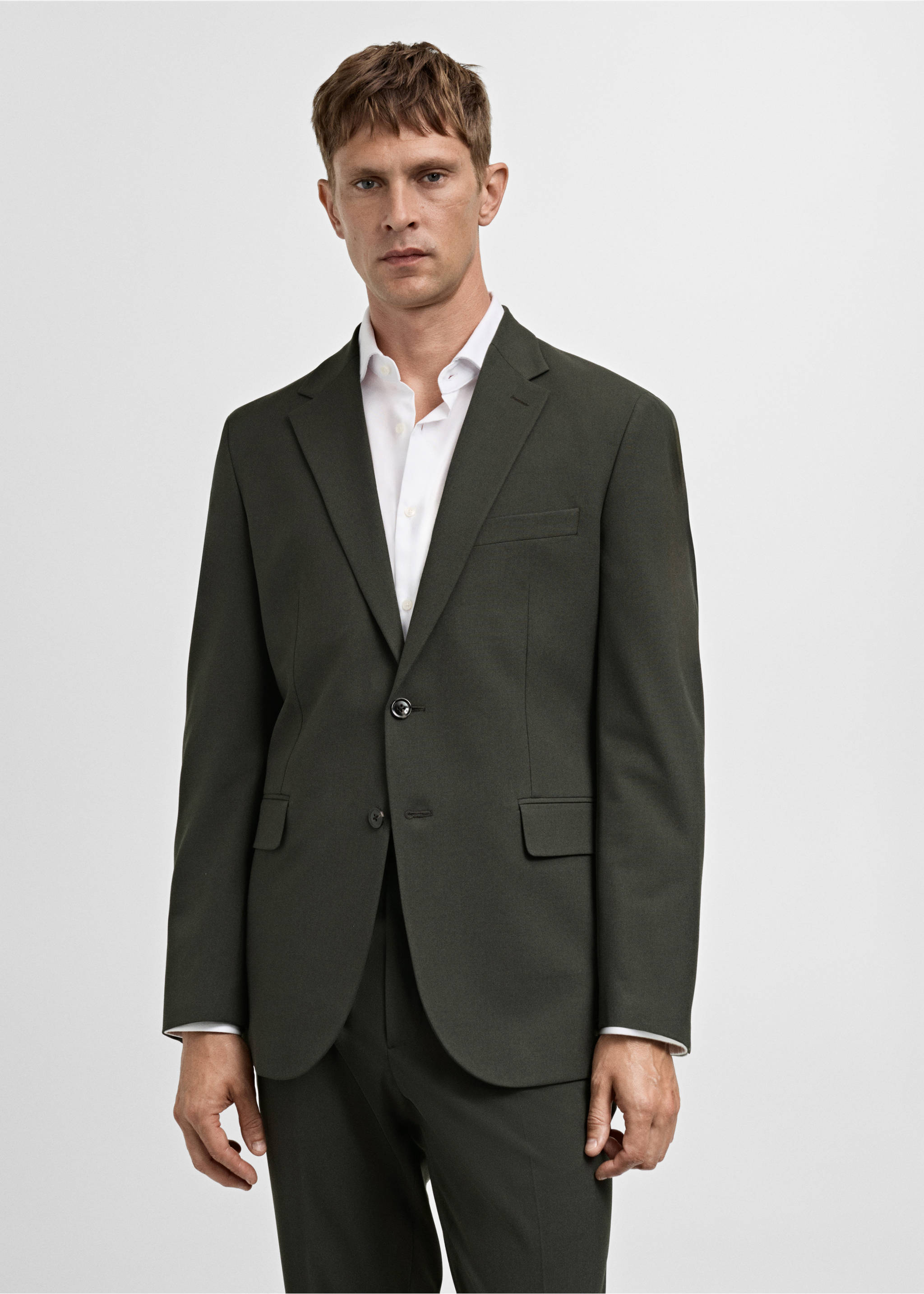 Slim Fit-Anzugjacke aus Comfort-Stretch-Gewebe - Mittlere Ansicht, Grün. Ref: 77055147-00.