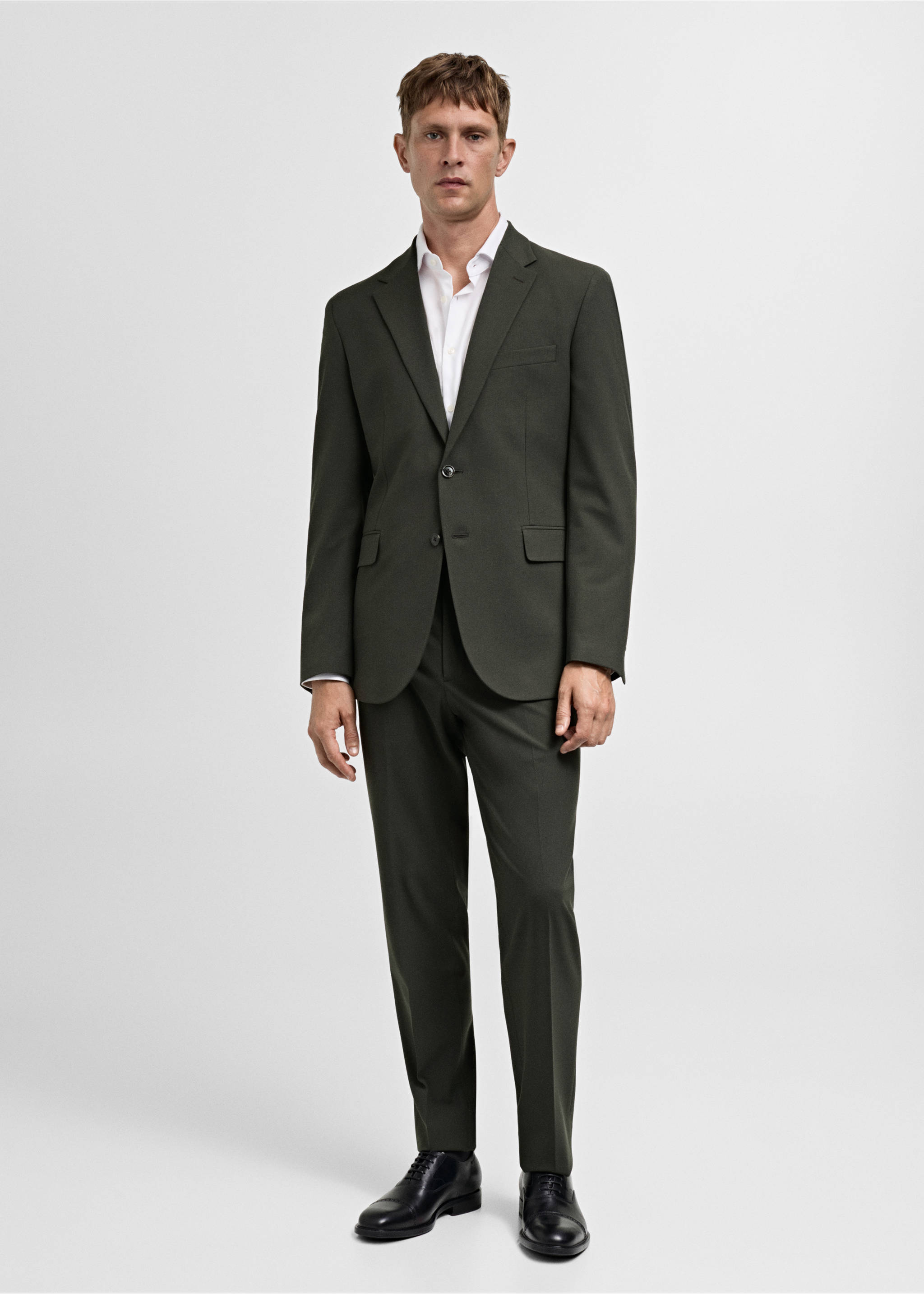 Stretch-fabric slim-fit suit trousers - General plane, Green. Ref: 77055148-00.