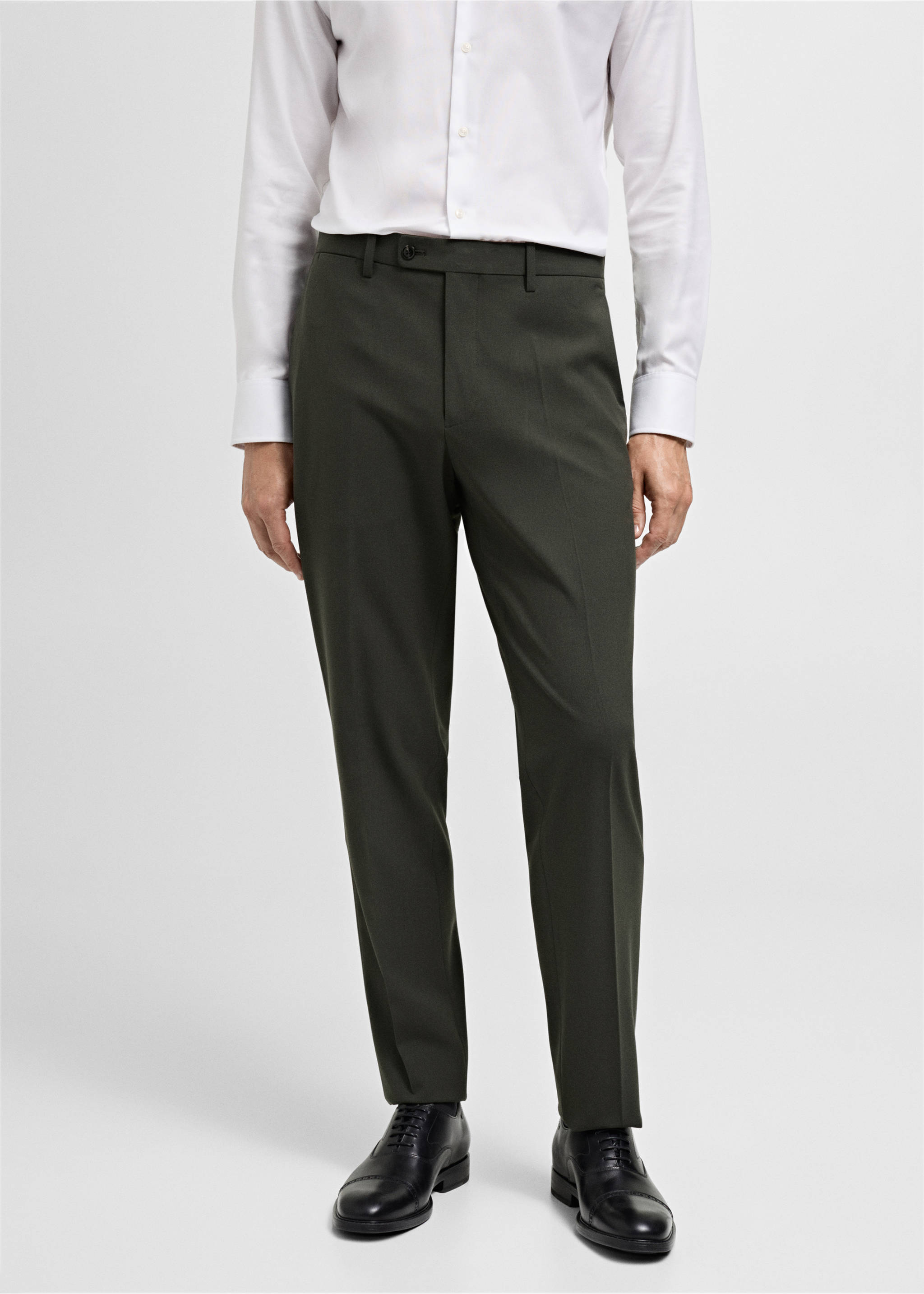 Stretch-fabric slim-fit suit trousers - Medium plane, Green. Ref: 77055148-00.