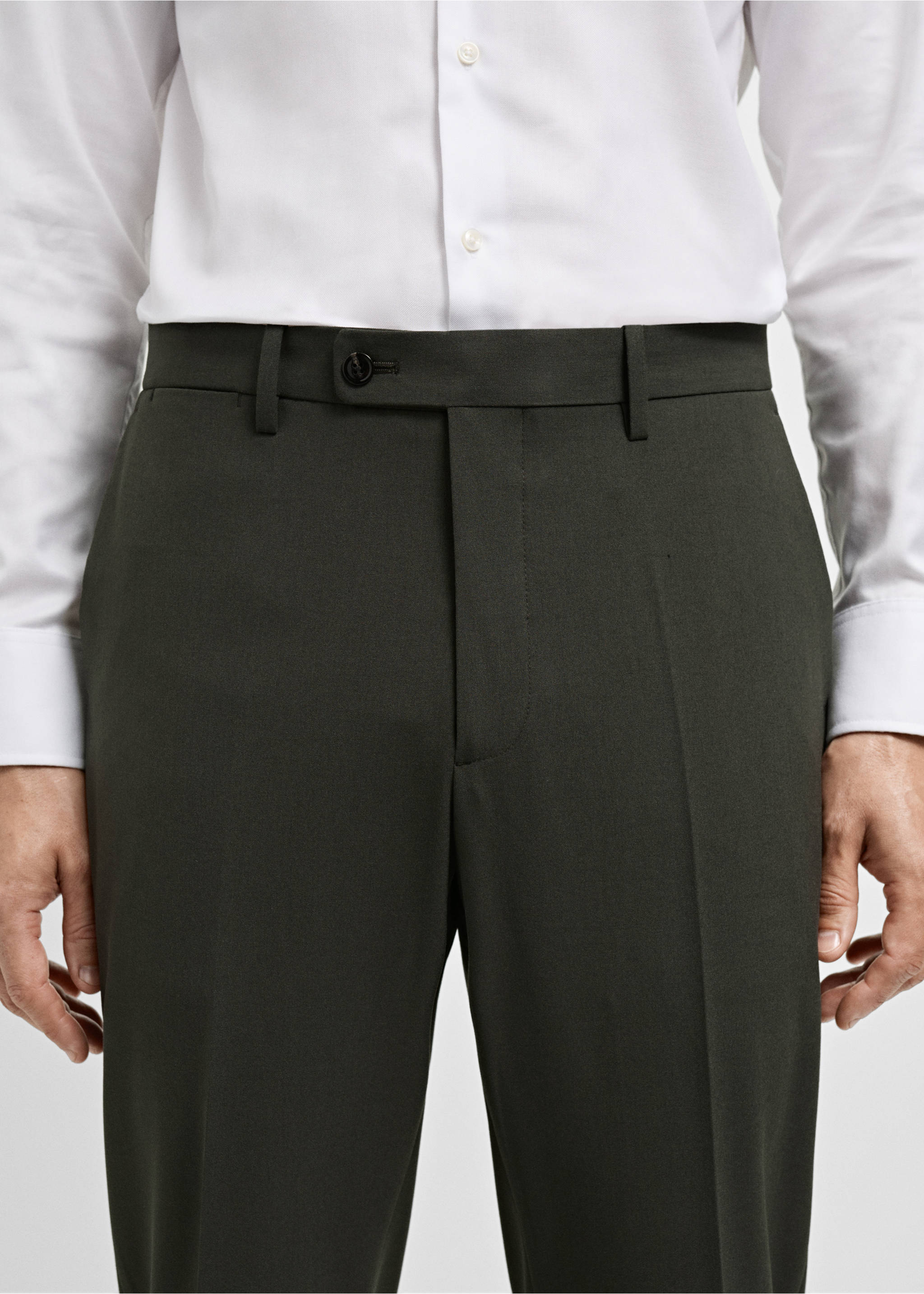 Stretch-fabric slim-fit suit trousers - Details of the article 1, Green. Ref: 77055148-00.