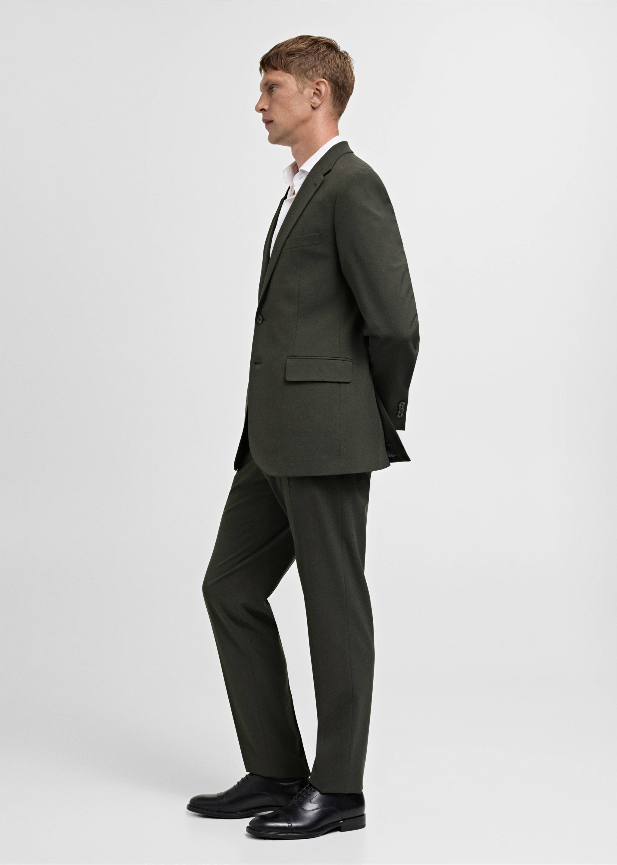 Stretch-fabric slim-fit suit trousers - Details of the article 2, Green. Ref: 77055148-00.