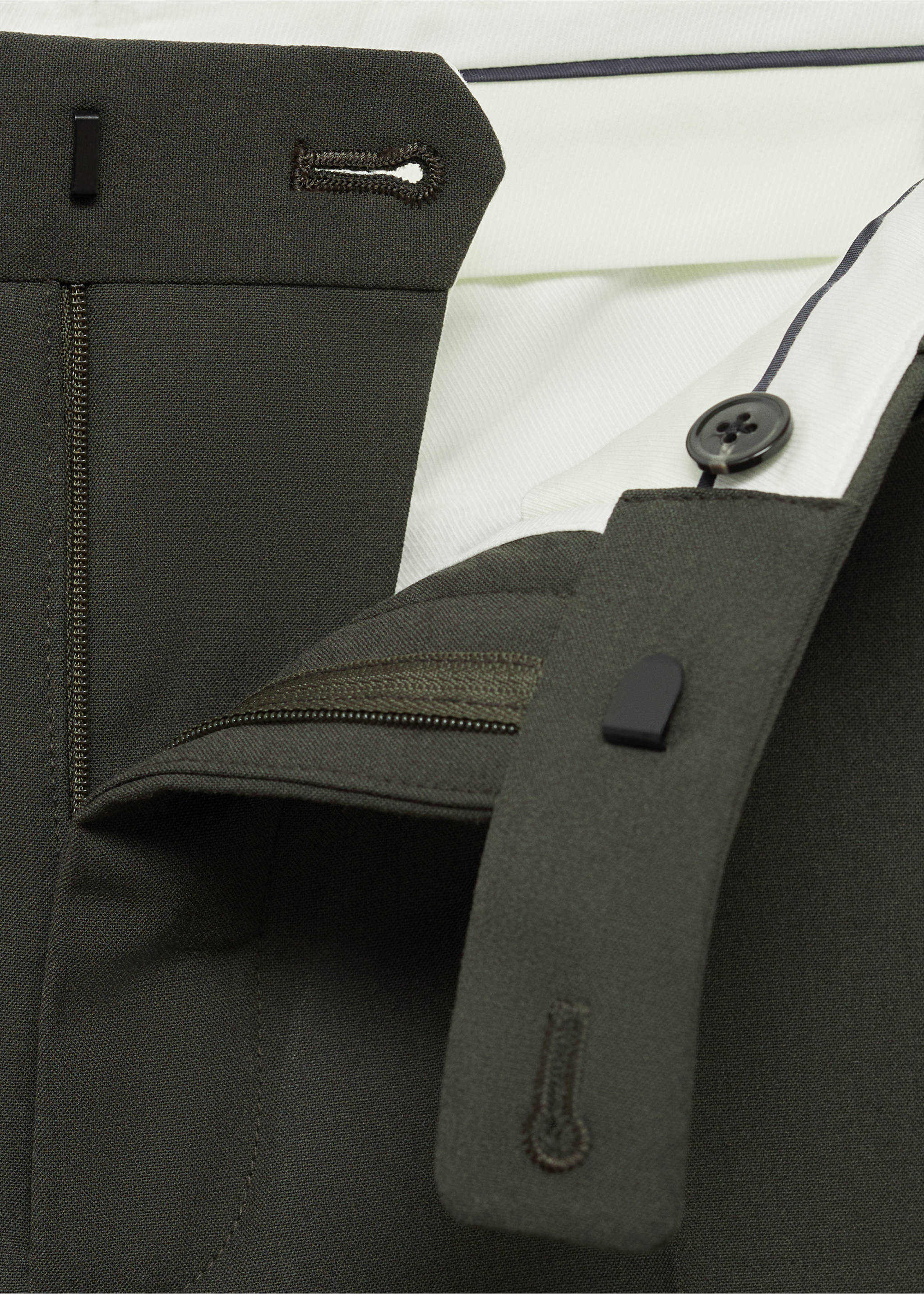 Stretch-fabric slim-fit suit trousers - Details of the article 0, Green. Ref: 77055148-00.
