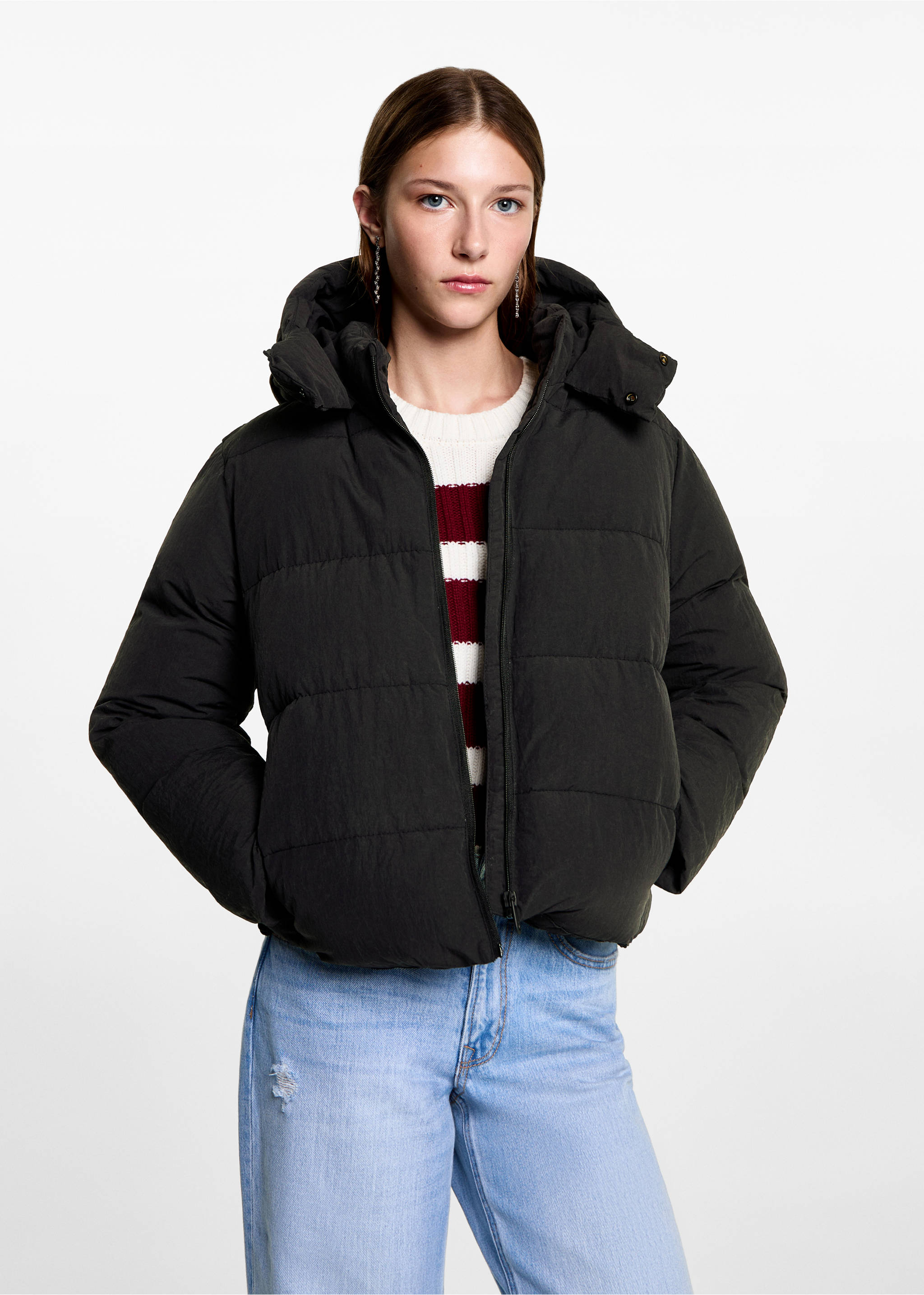 Short puffer anorak - Medium plane, Black. Ref: 77055629-00.