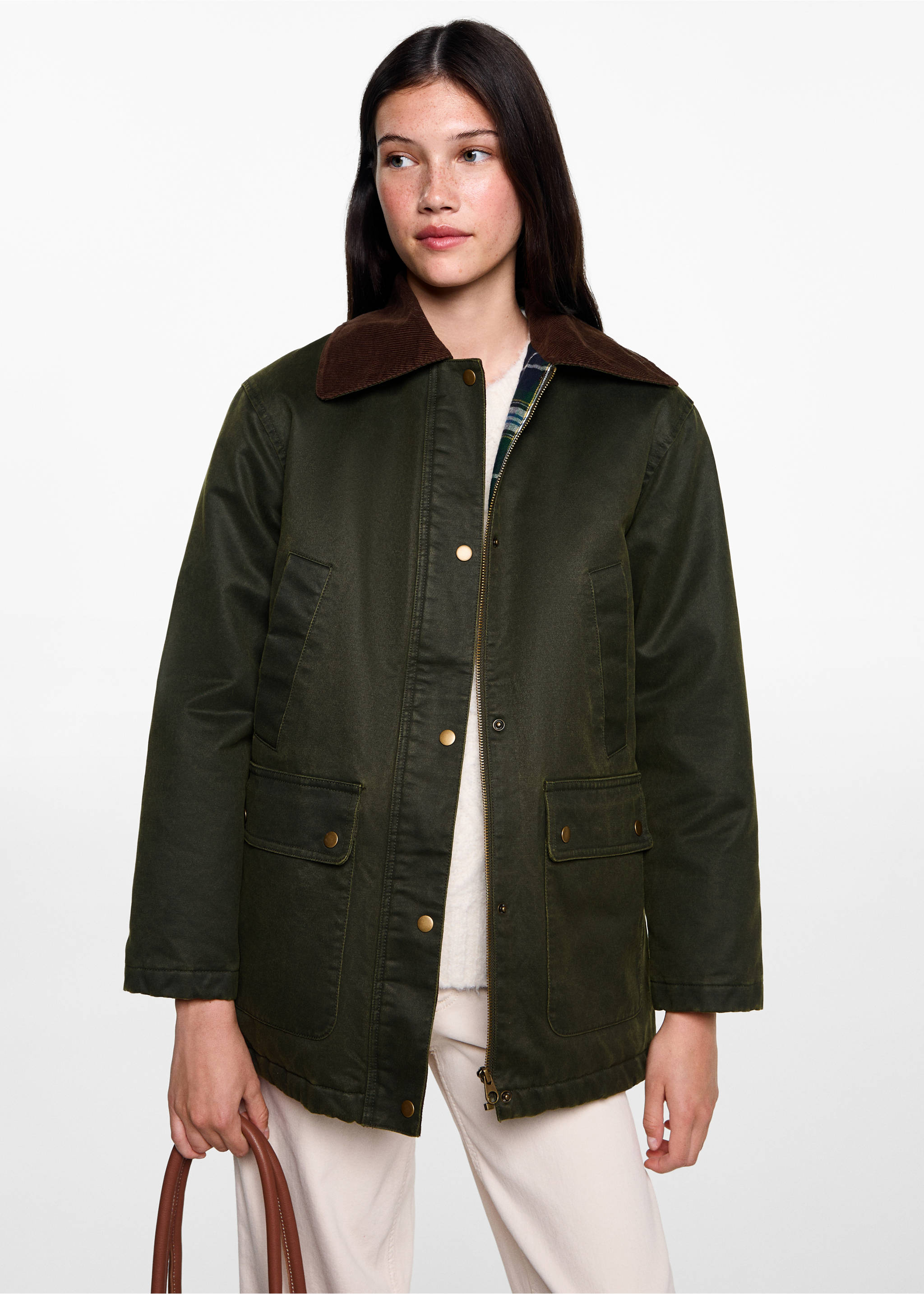 Long waxed-effect parka - Medium plane, Green. Ref: 77055631-00.